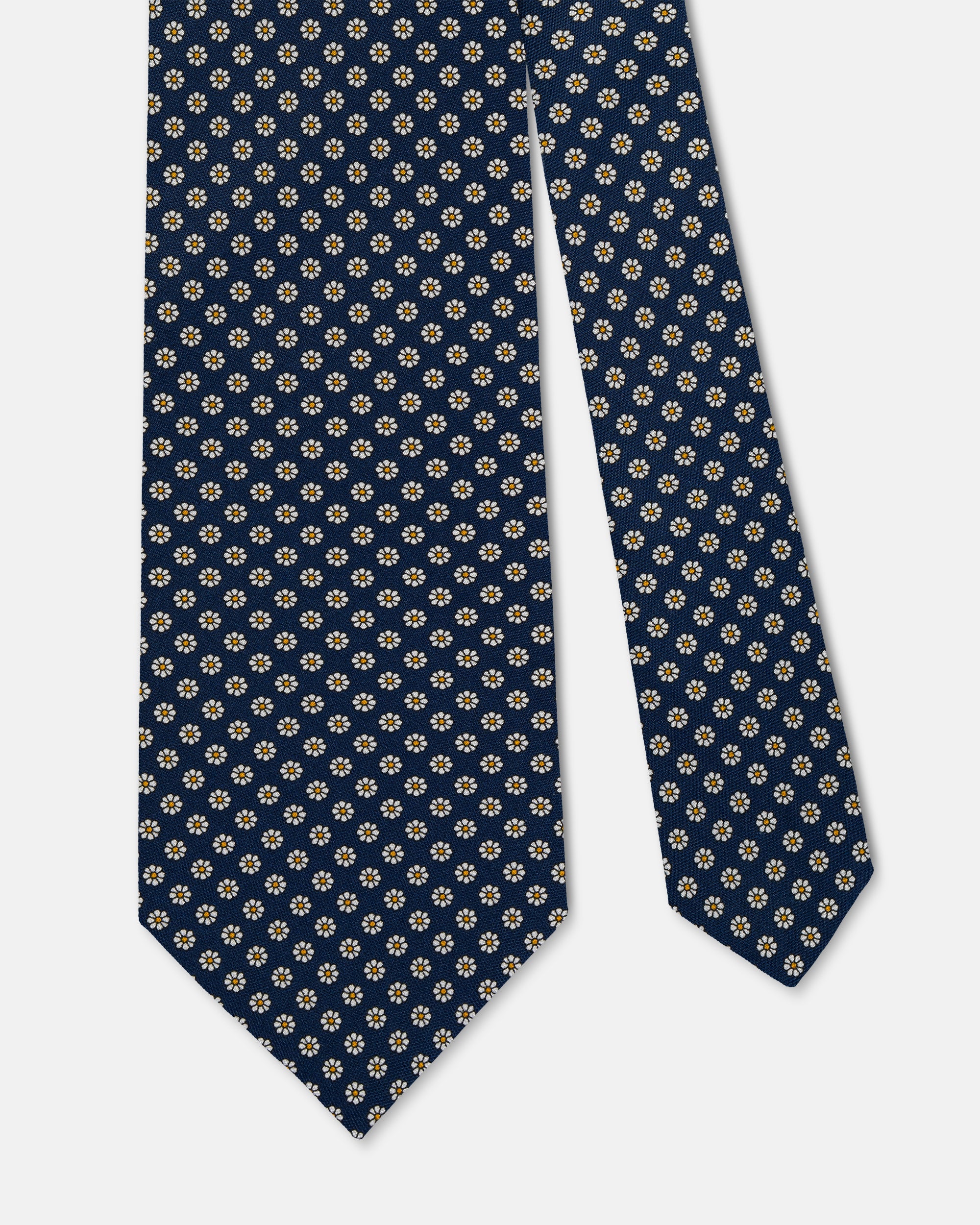 Made-in-UK Navy Daisy Floral Foulard Tie