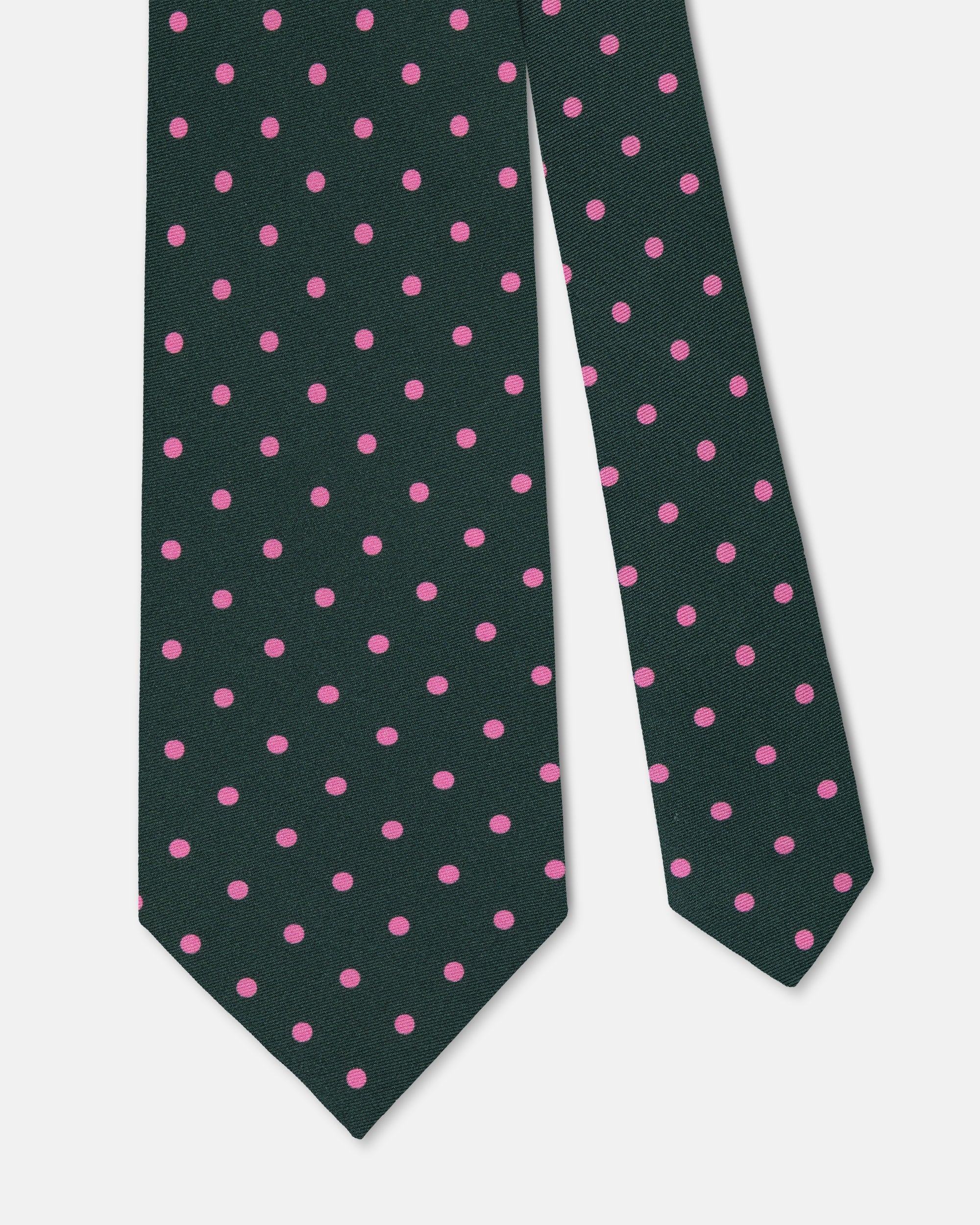 Made-in-UK Dark Green & Pink Polka Dot Silk Foulard Tie