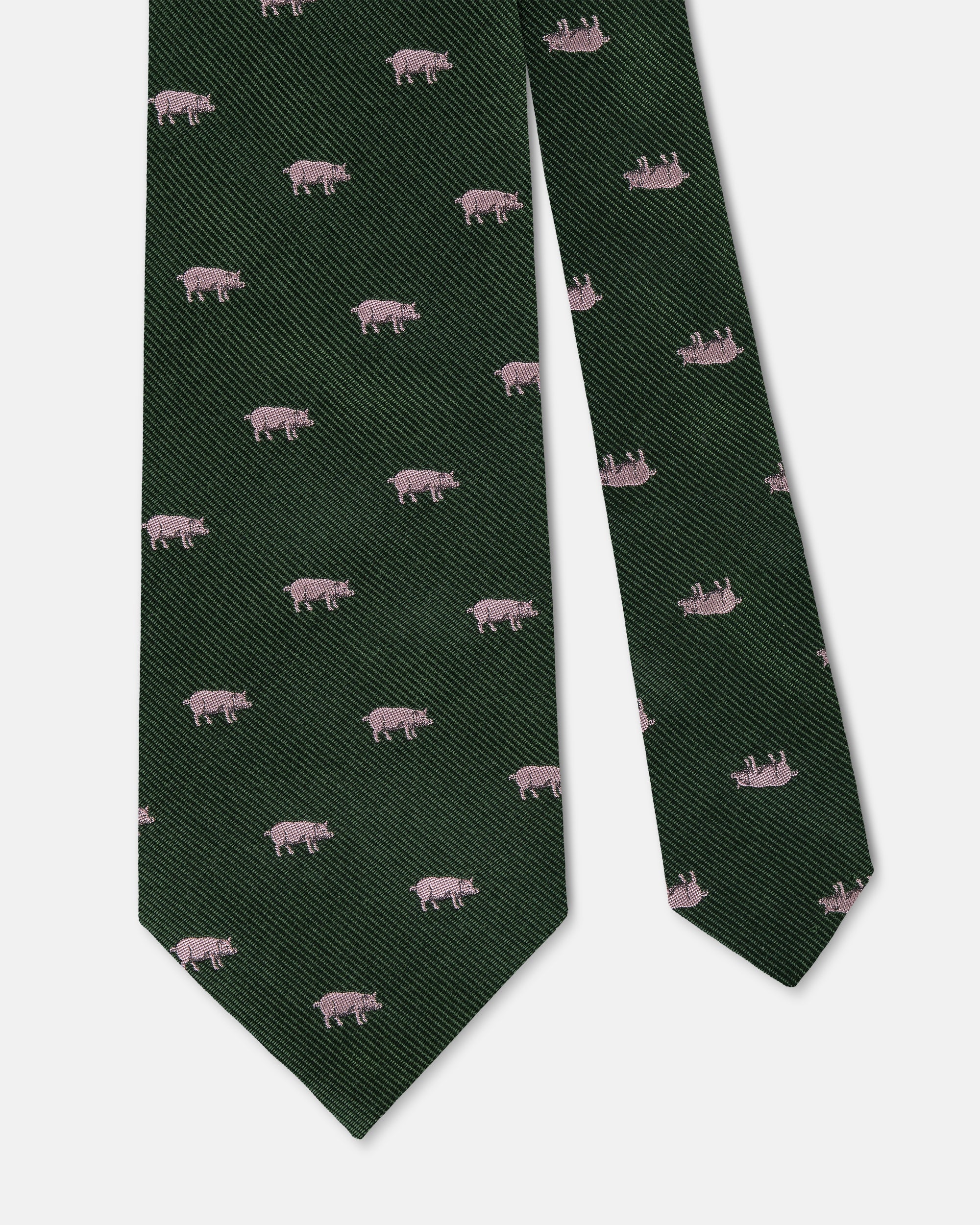 Made-in-UK Green Small Pig Club Tie