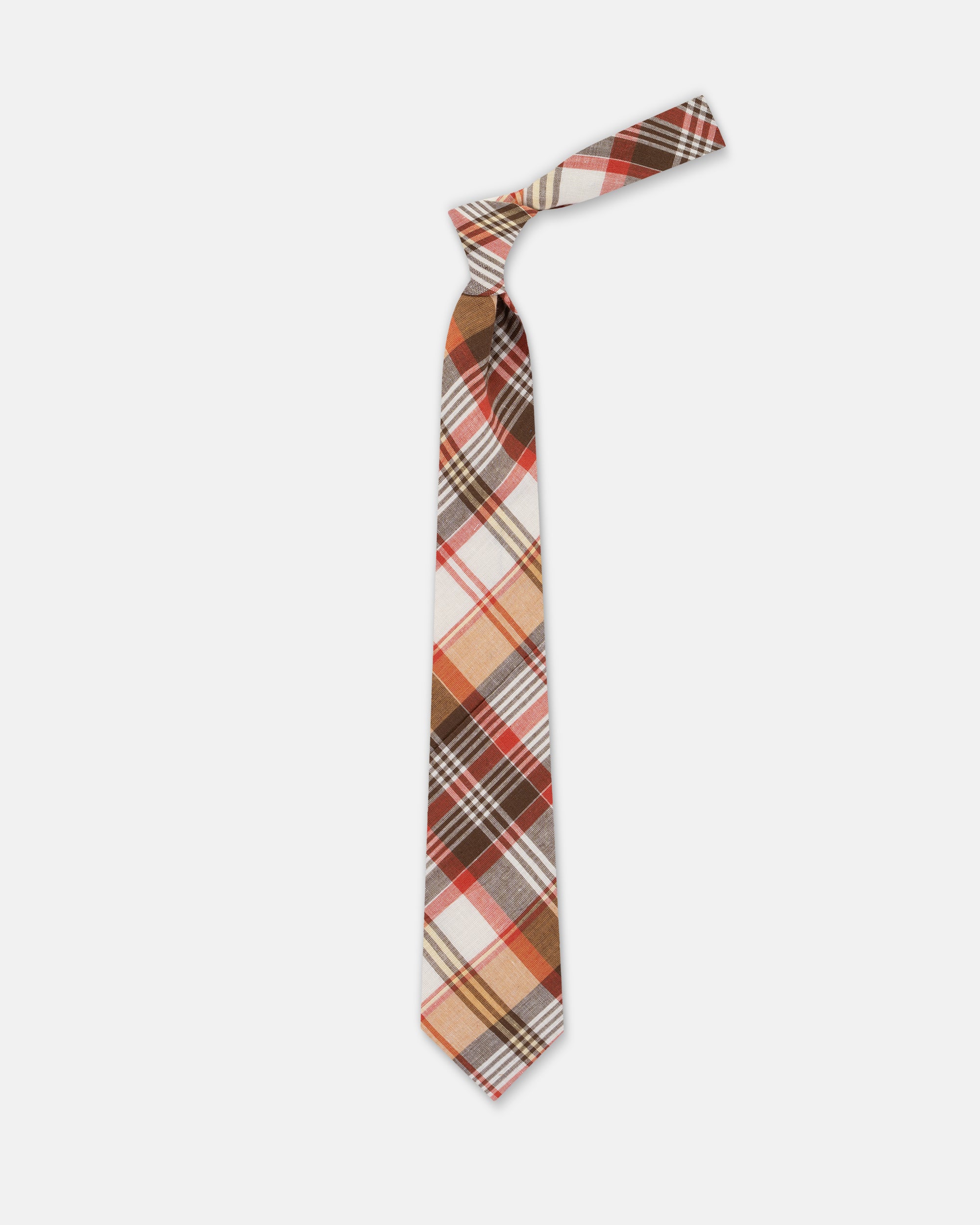 Made-in-USA Brown, White, & Red Madras Tie