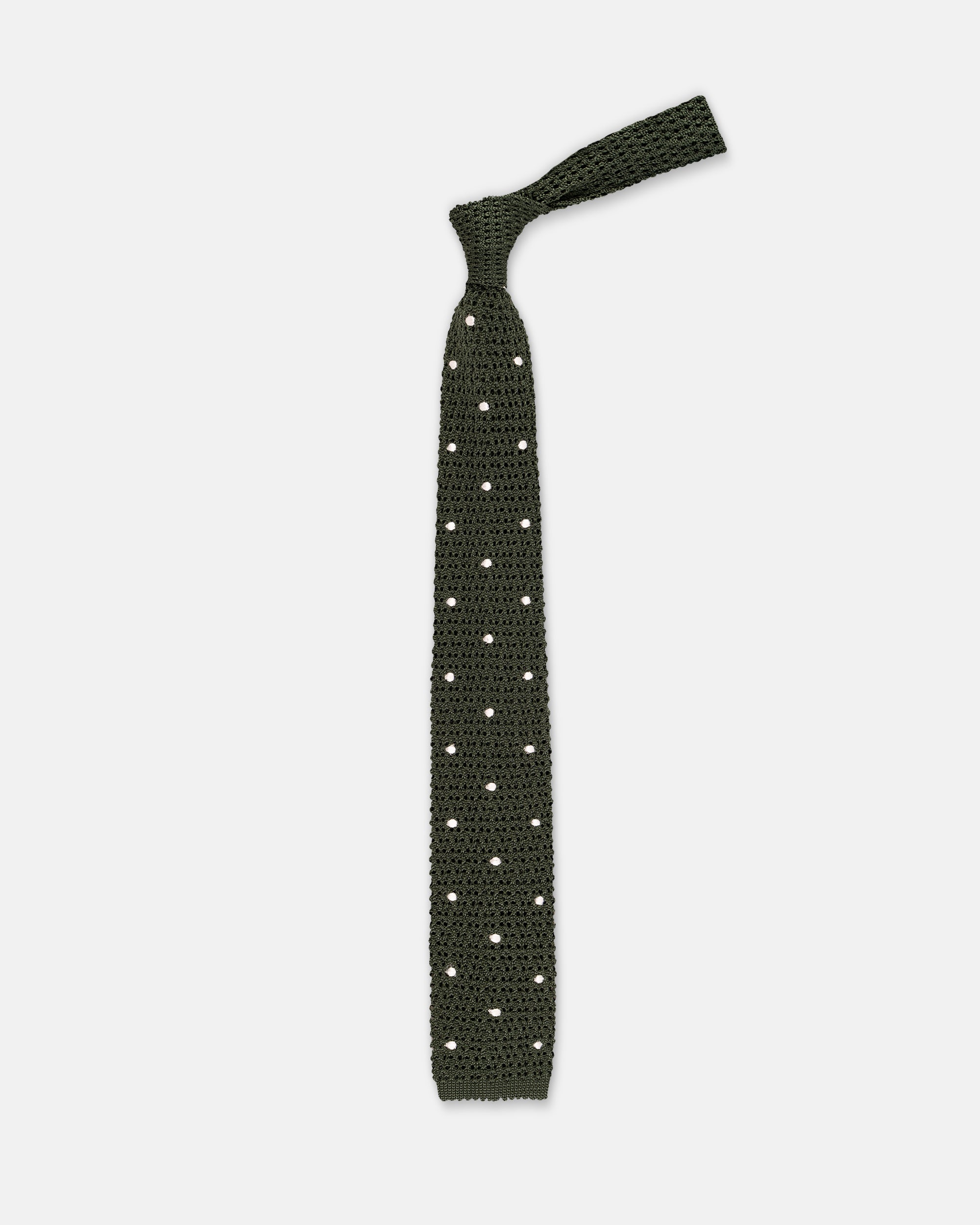 Made-in-Italy Green & White Dots Silk Knit Tie