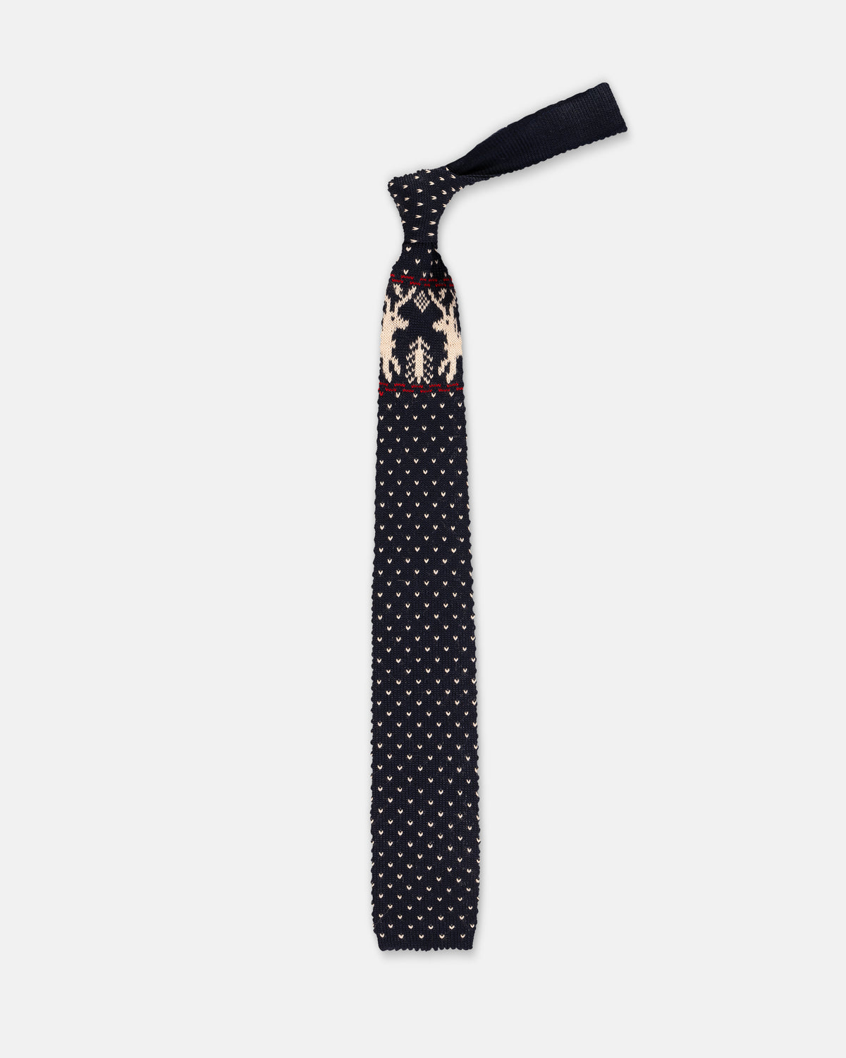Made-in-Italy Navy Reindeer Fair Isle Wool Knit Tie