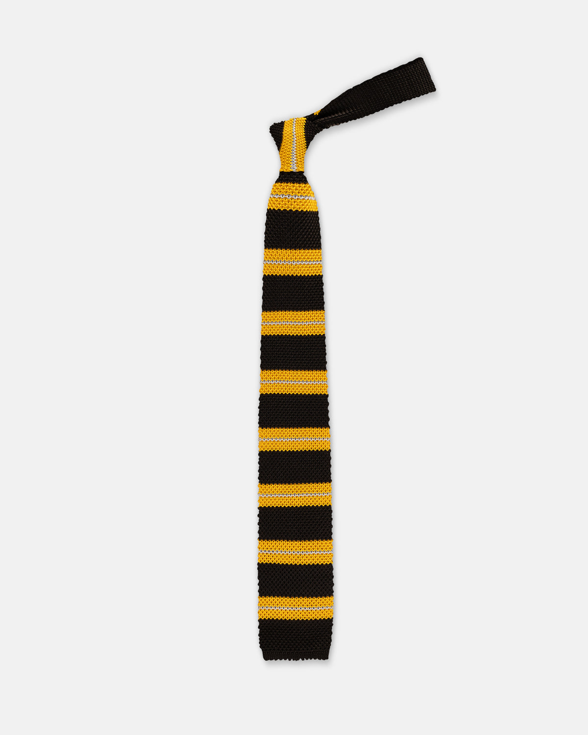 Made-in-Italy Black, Yellow & Light Blue Regimental Stripe Silk Knit Tie