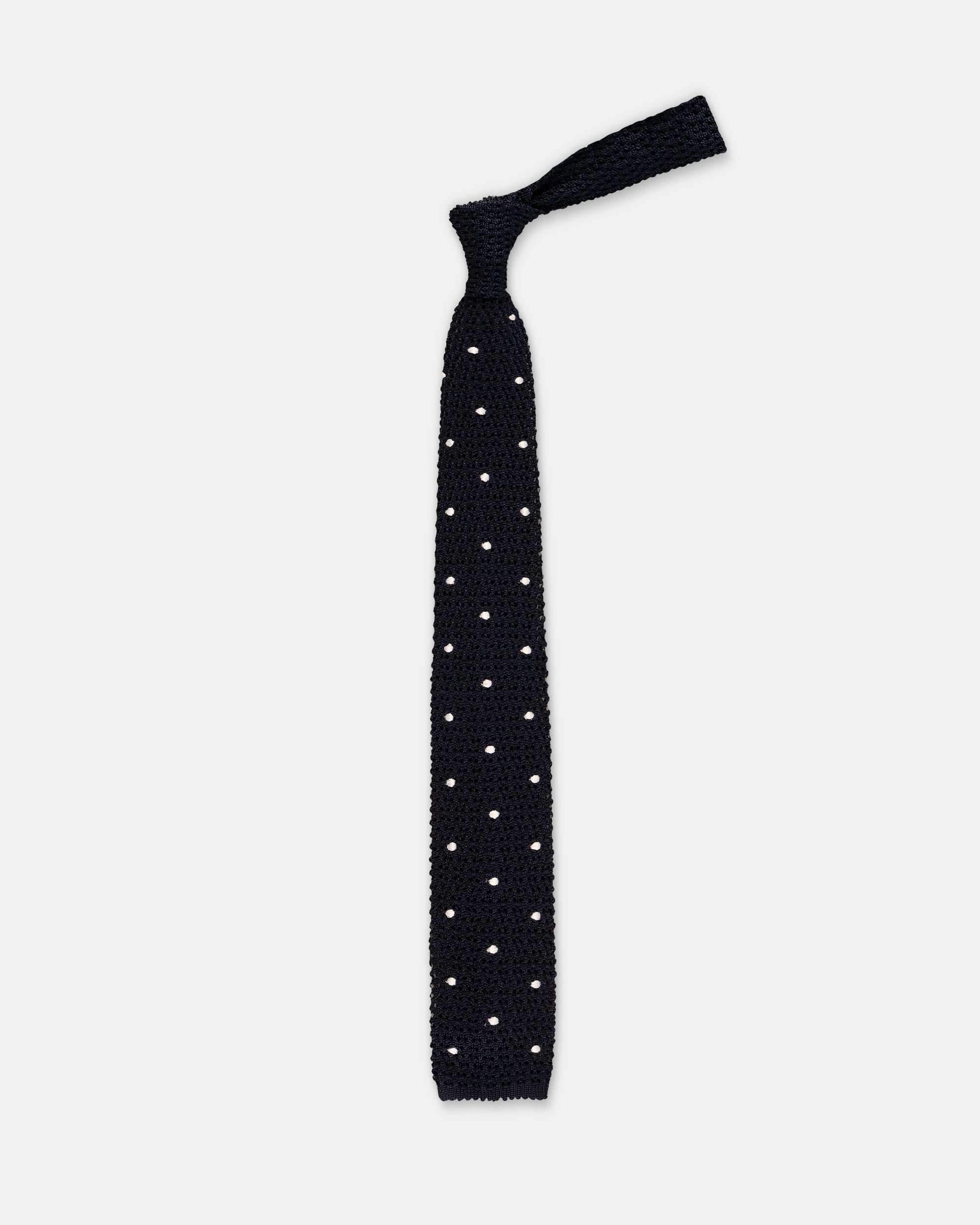 Made-in-Italy Navy & White Dots Silk Knit Tie