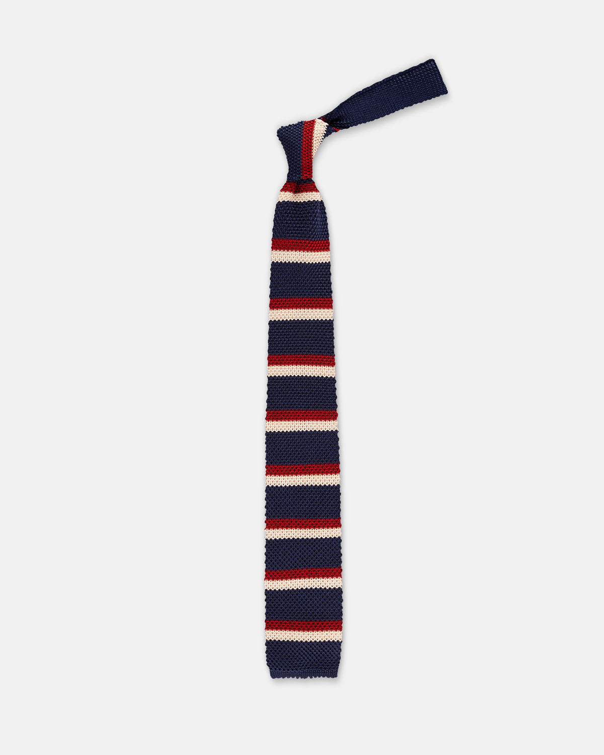 Made-in-Italy Navy, Red, & White Regimental Stripe Silk Knit Tie