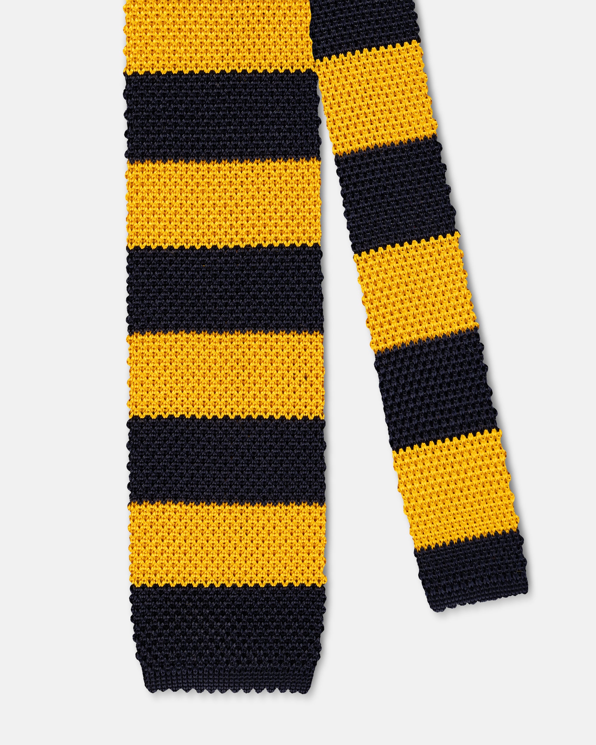 Made-in-Italy Navy & Yellow Guard Stripe Silk Knit Tie