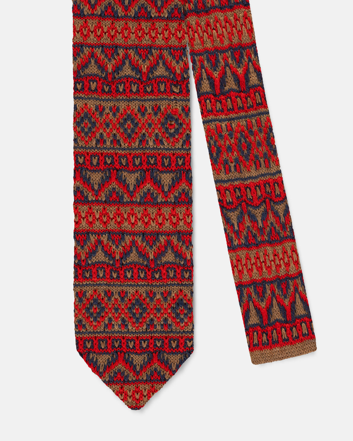 Made-in-Italy Brown Fair Isle Wool Knit Tie