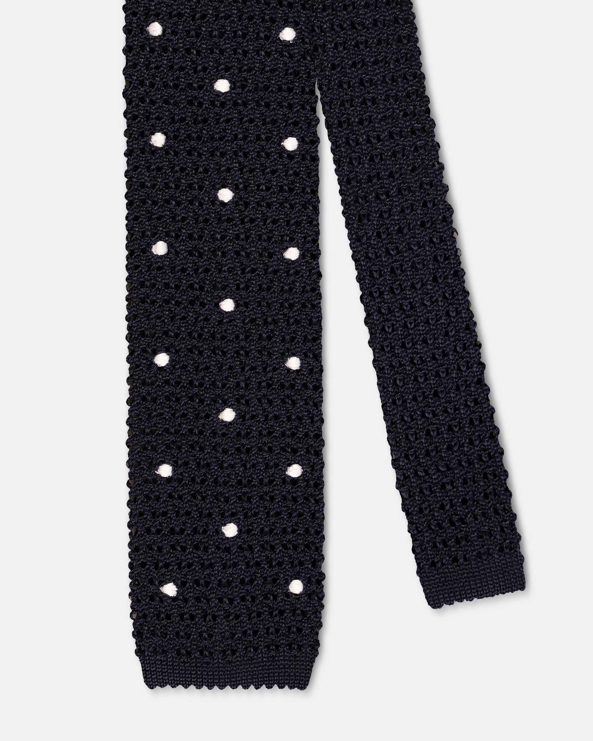 Made-in-Italy Navy & White Dots Silk Knit Tie