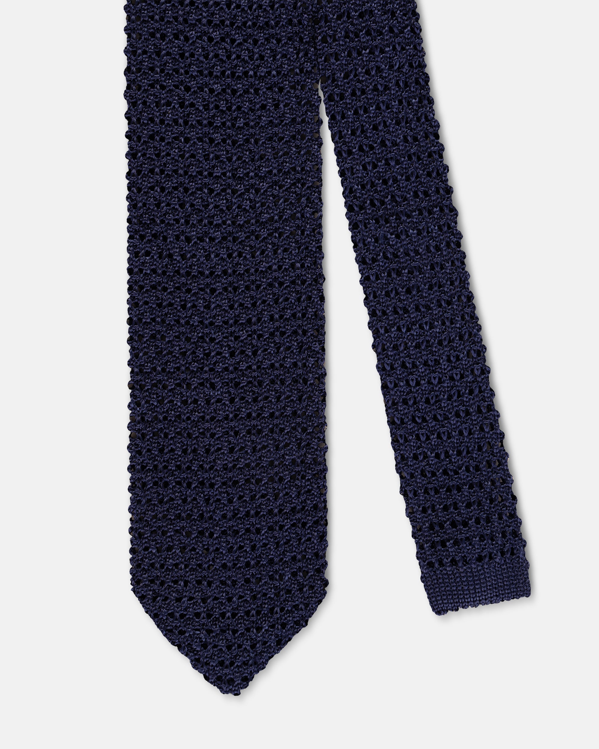 Made-in-Italy Navy Pointed End Silk Knit Tie