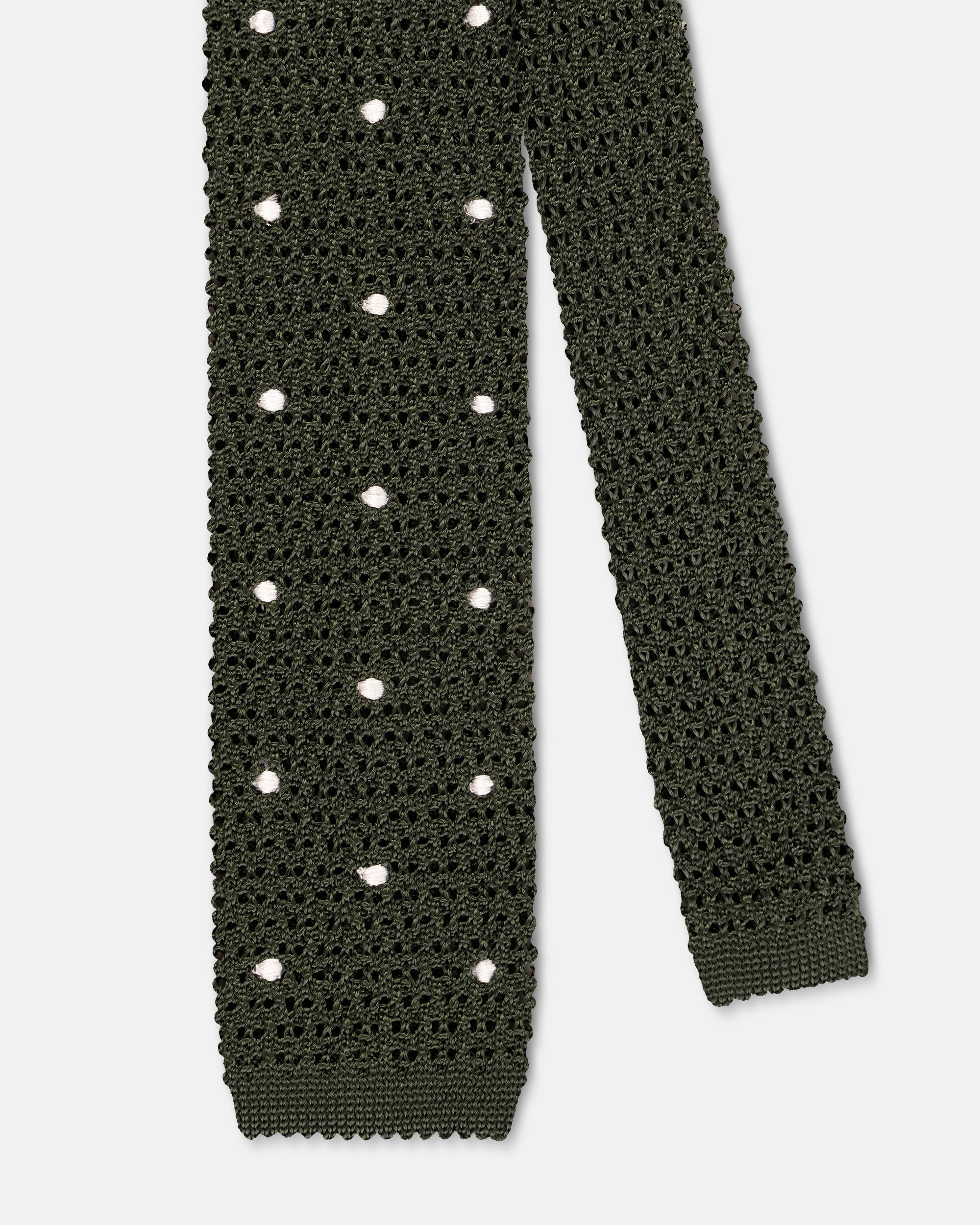 Made-in-Italy Green & White Dots Silk Knit Tie