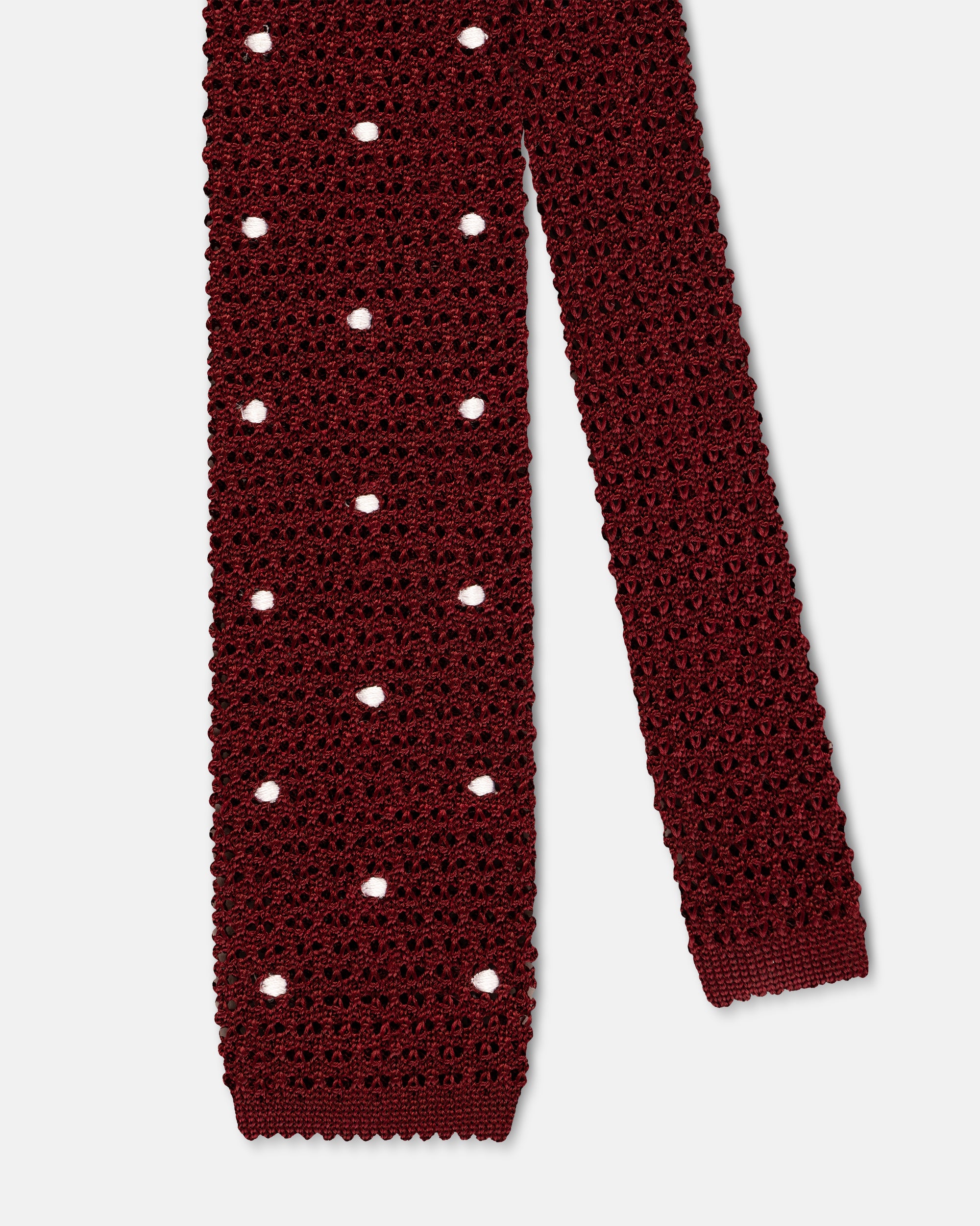 Made-in-Italy Burgundy & White Dots Silk Knit Tie