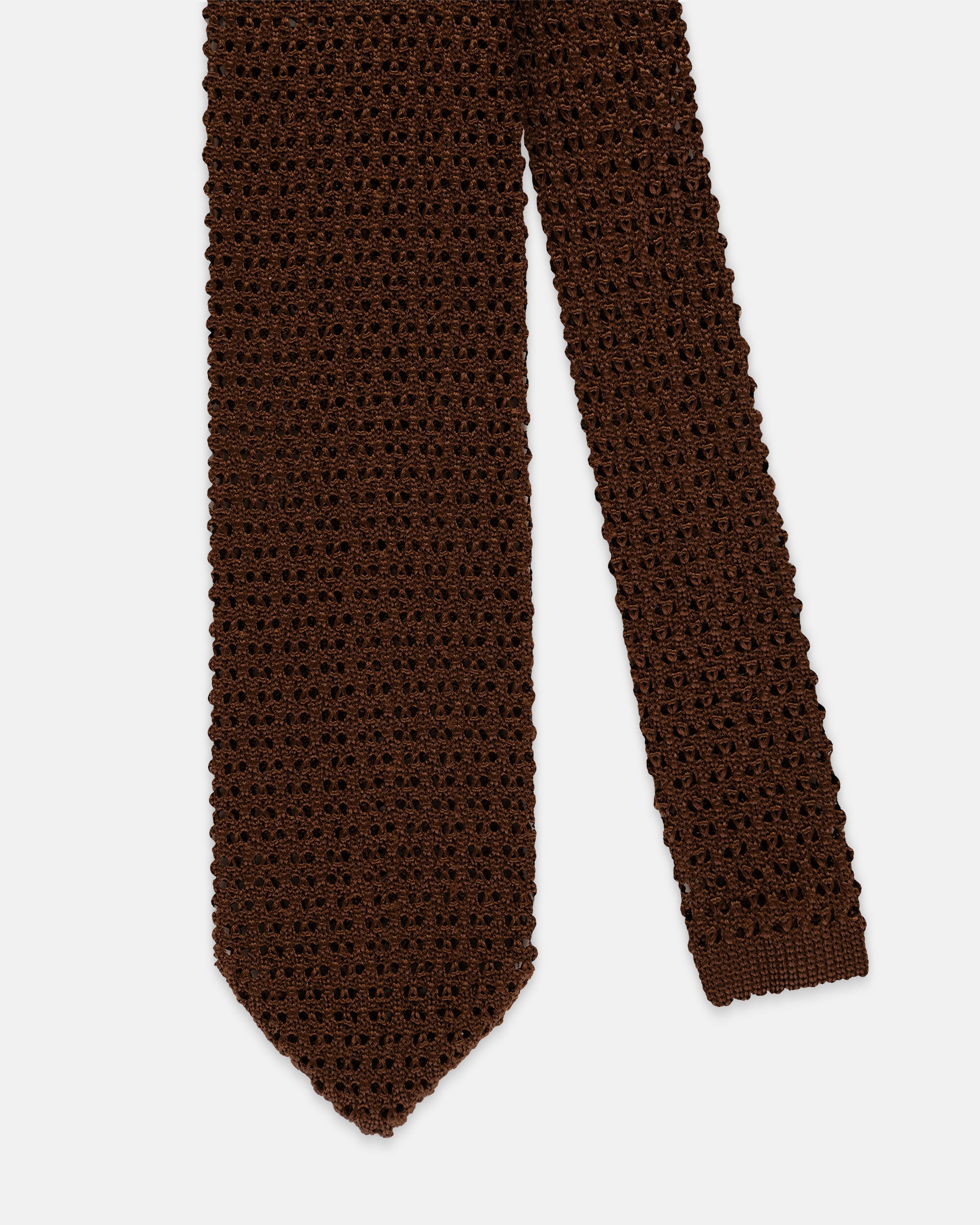 Made-in-Italy Brown Pointed End Silk Knit Tie