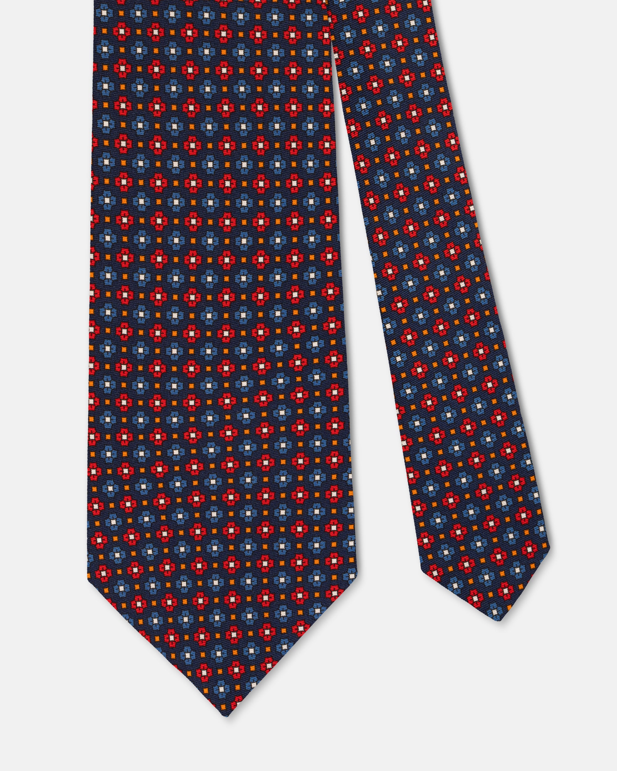 Made-in-UK Navy Small Foulard Print Tie