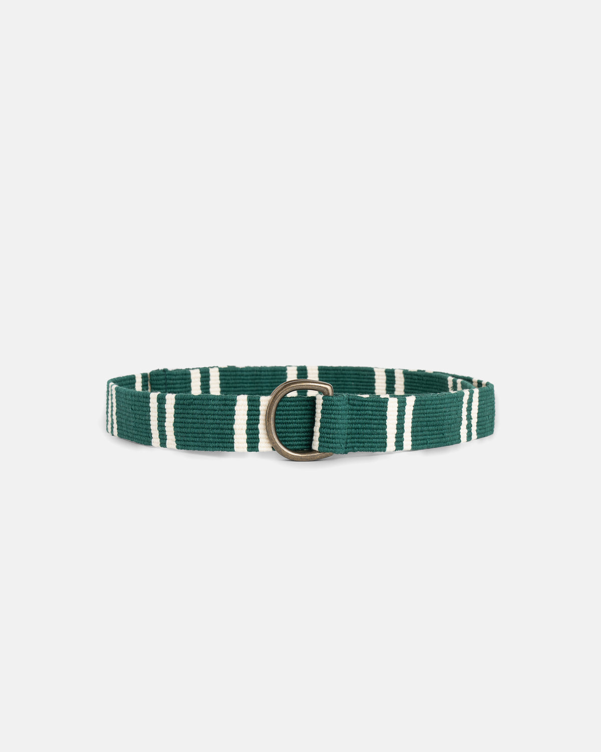 Dark Green with Cream Regimental Stripe D-Ring Belt