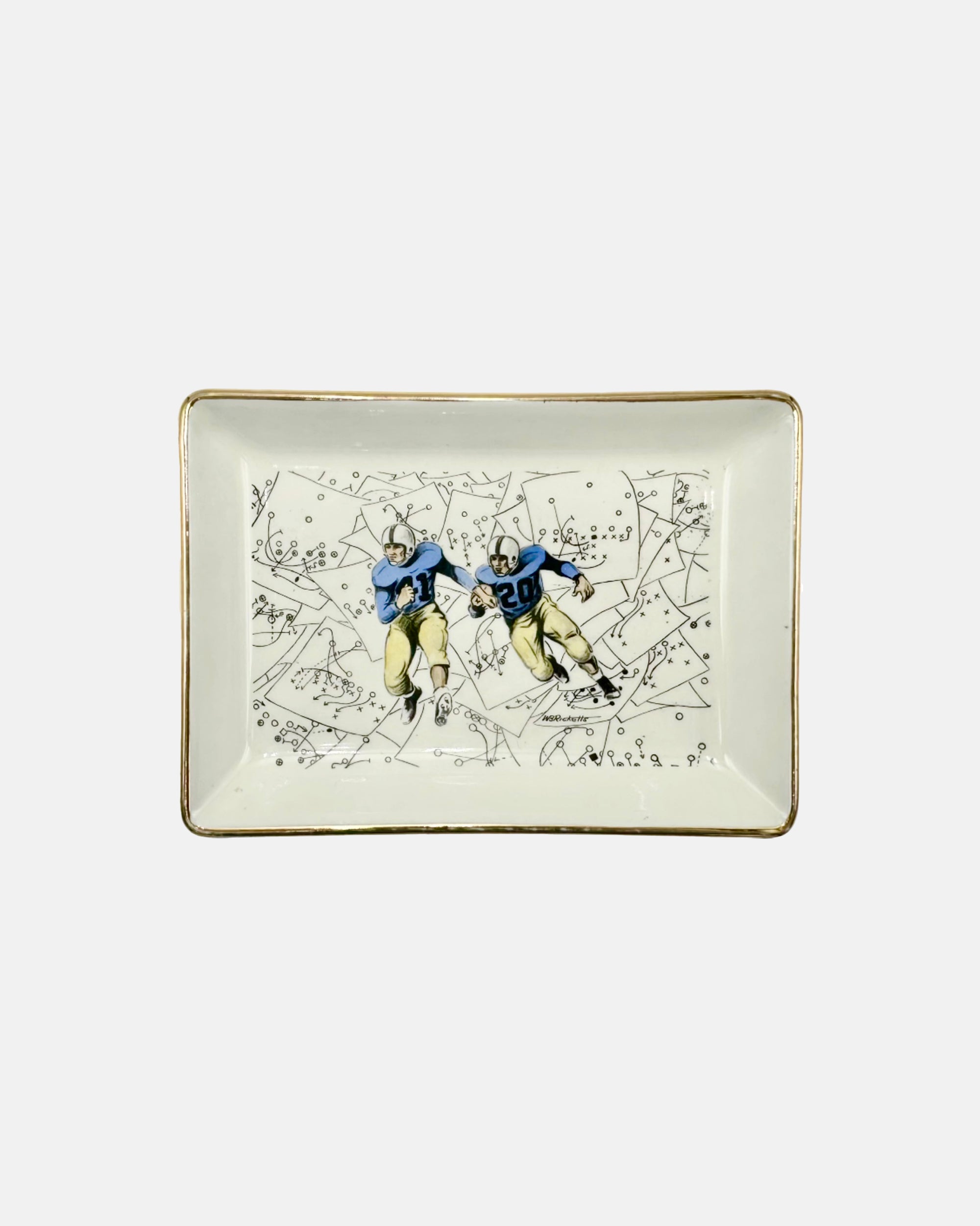 Vintage WB Ricketts Football Players Ceramic Ashtray Catchall Dish