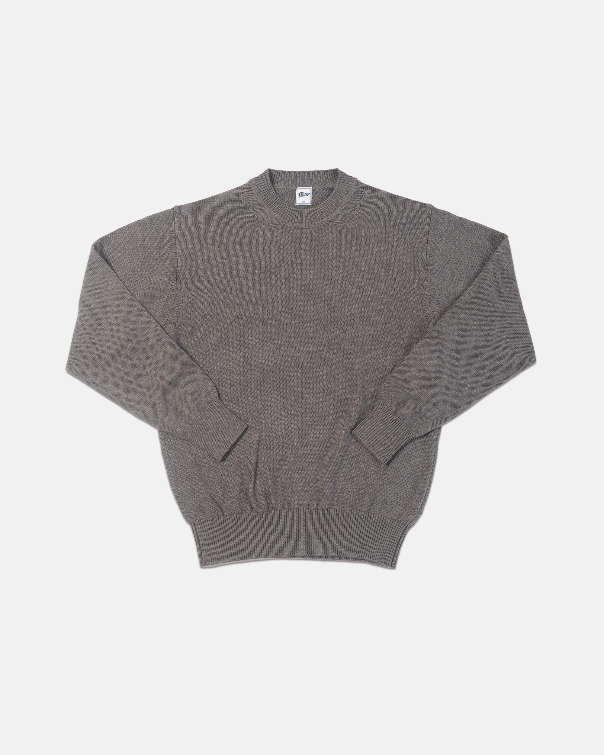 SOLID COTTON CREW NECK SWEATER - LIGHT GREY