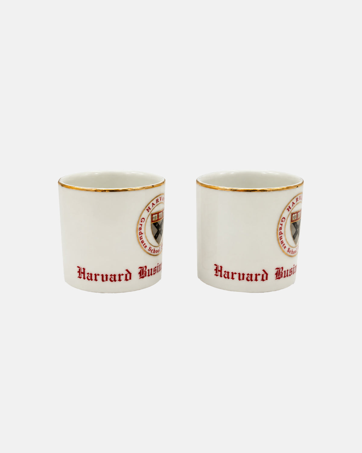 Pair Vintage Harvard Business School Porcelain Demitasse Cups Saucers