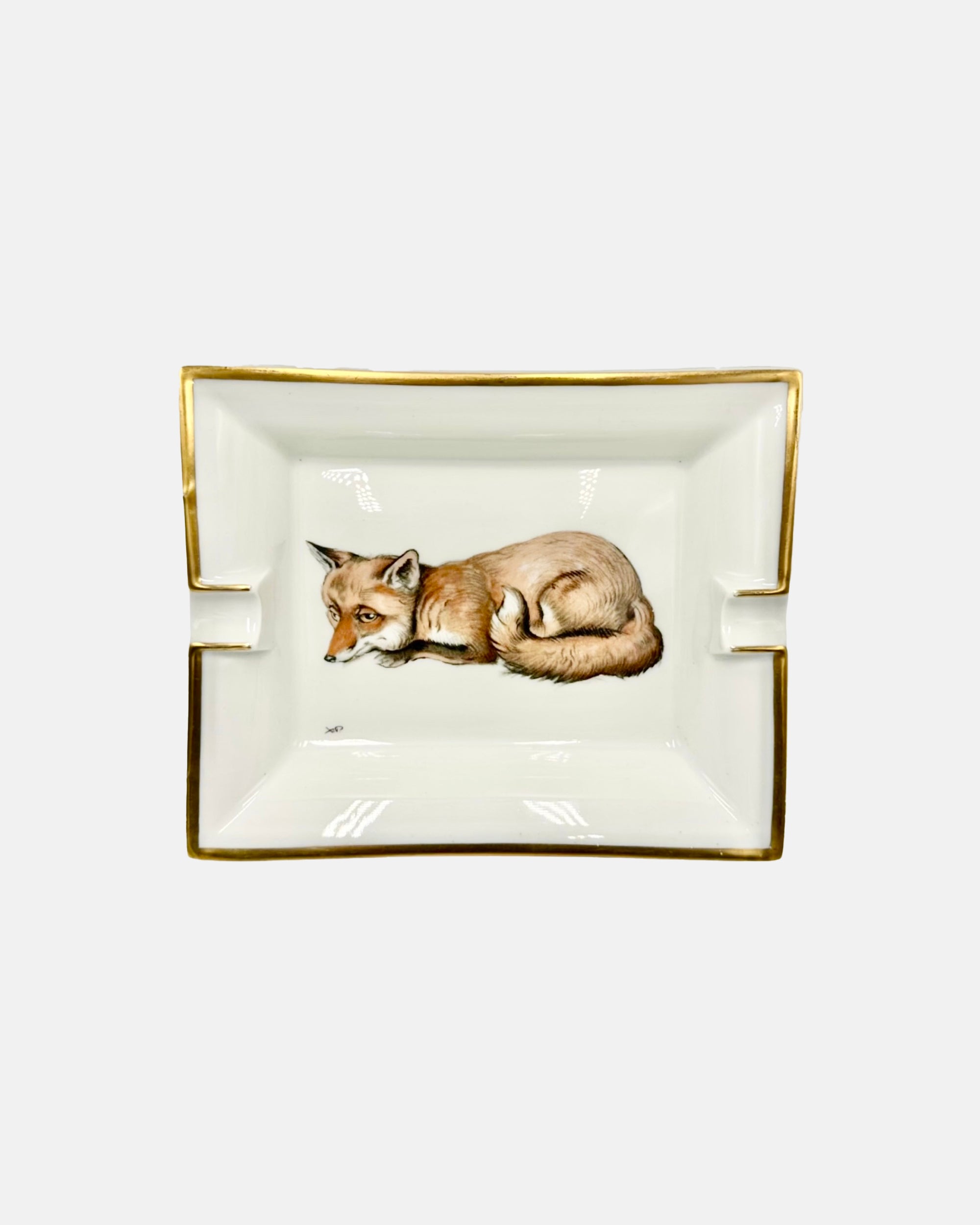 Vintage Hermes Paris Fox Porcelain Ashtray Catchall Dish