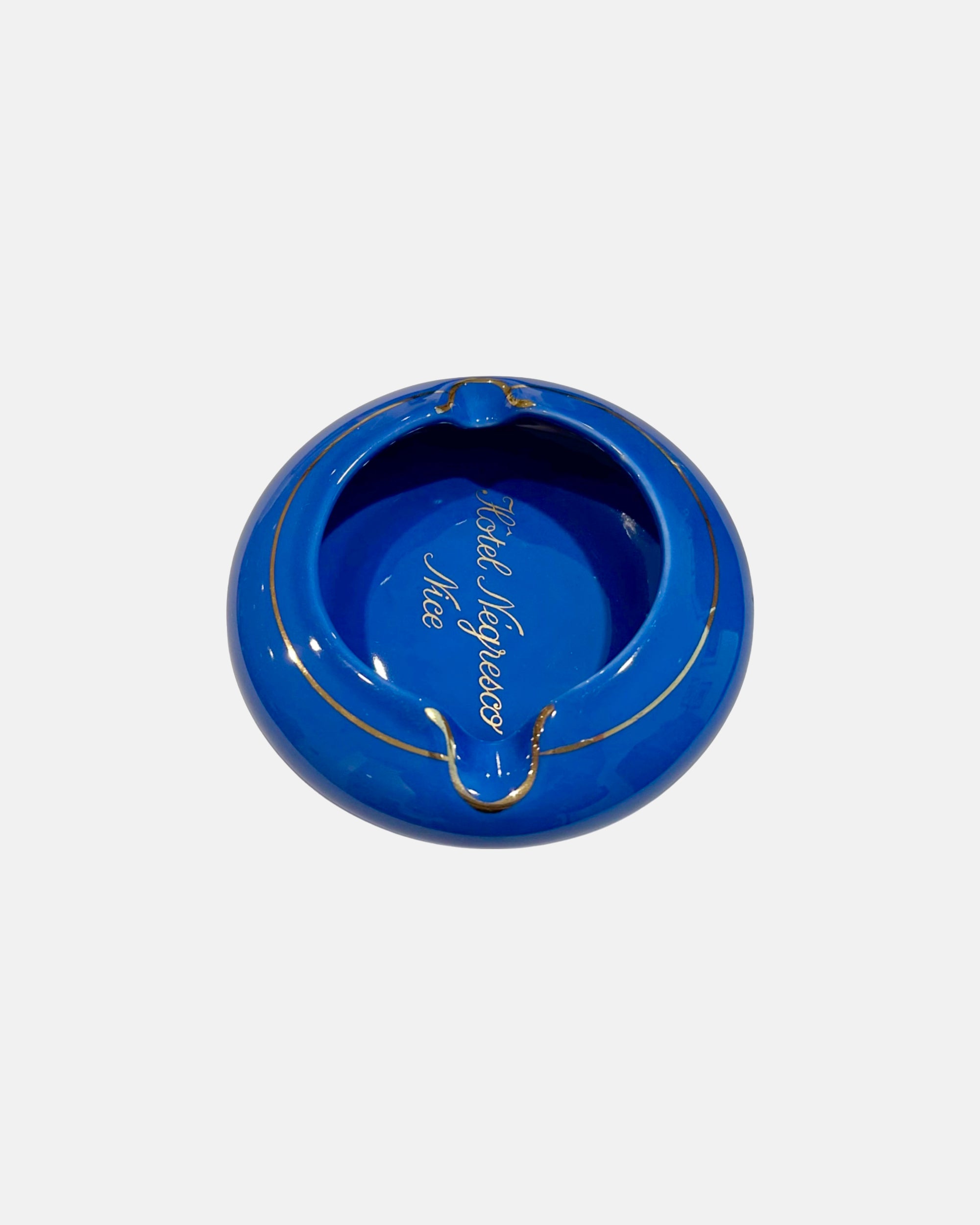 Vintage Hotel Negresco Nice France Blue Ceramic Ashtray