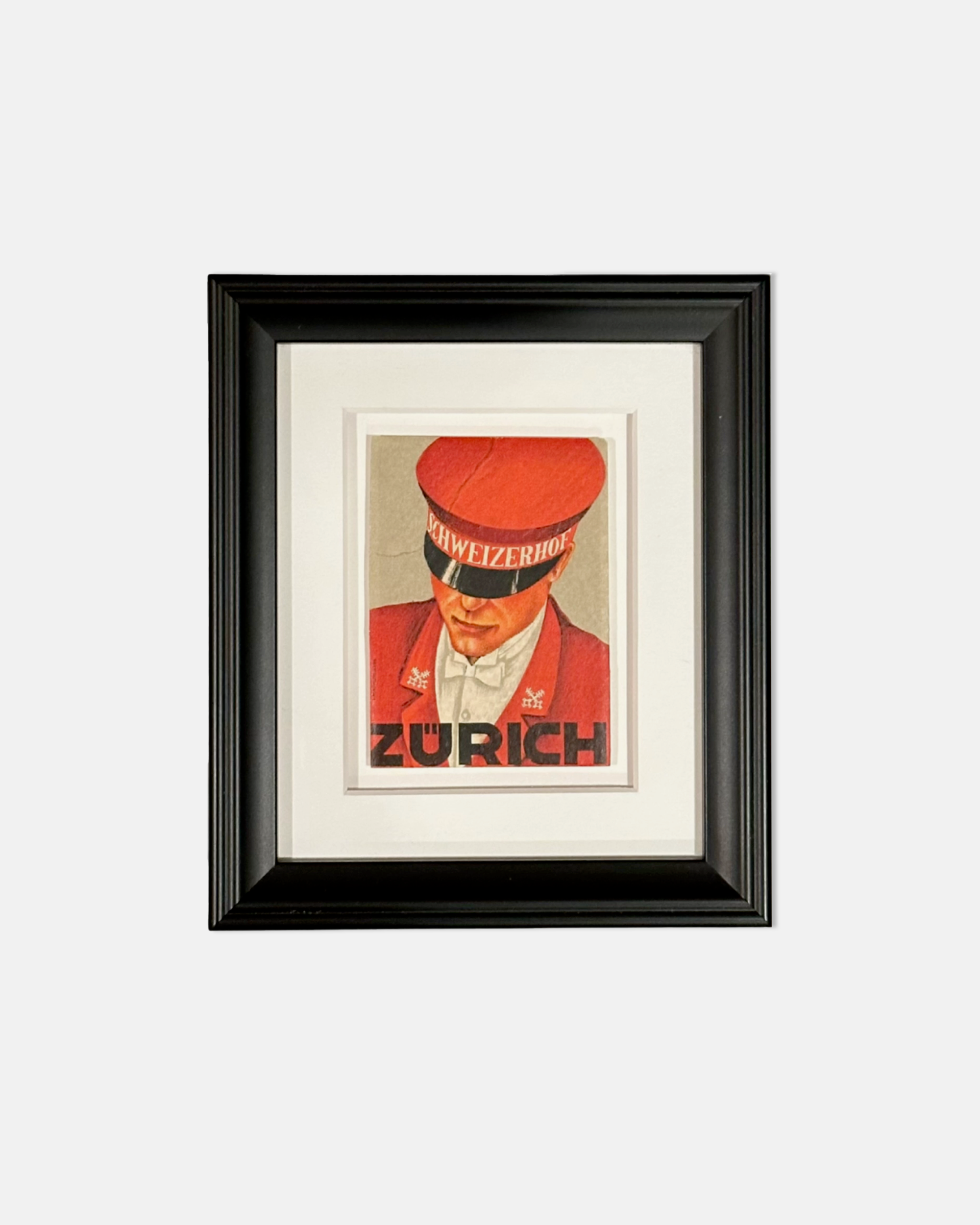 Vintage Hotel Schweizerhof Zurich Switzerland Framed Luggage Label
