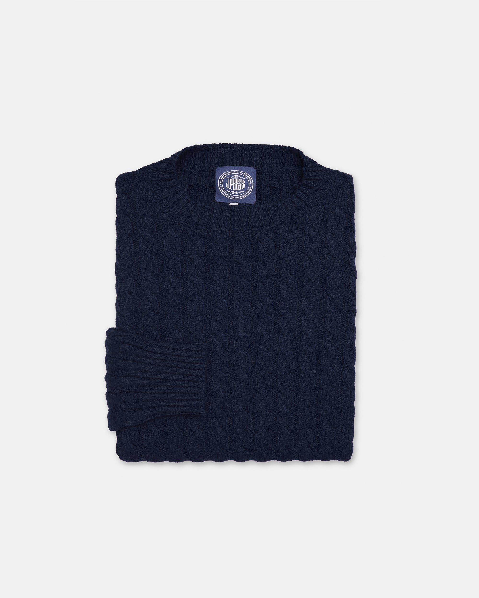 Made-in-Scotland Navy Cable Knit Cashmere Sweater