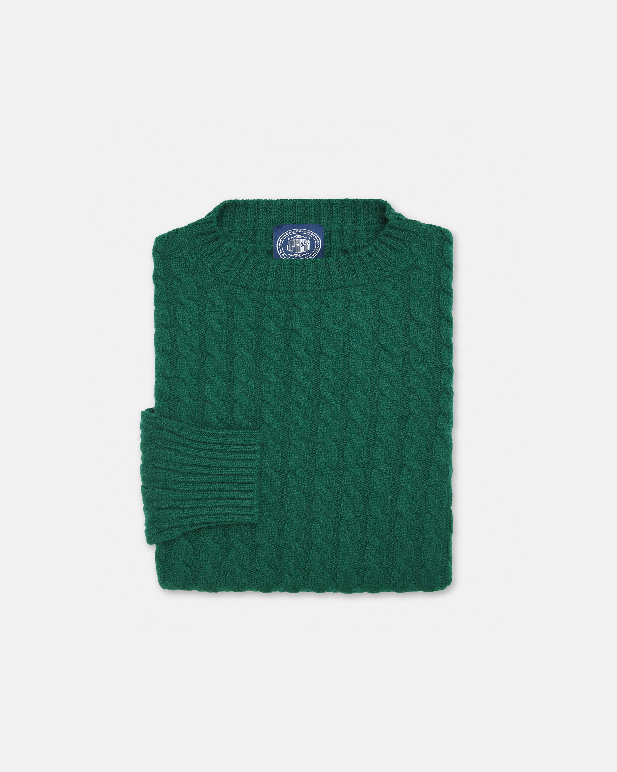 Made-in-Scotland Green Cable Knit Cashmere Sweater