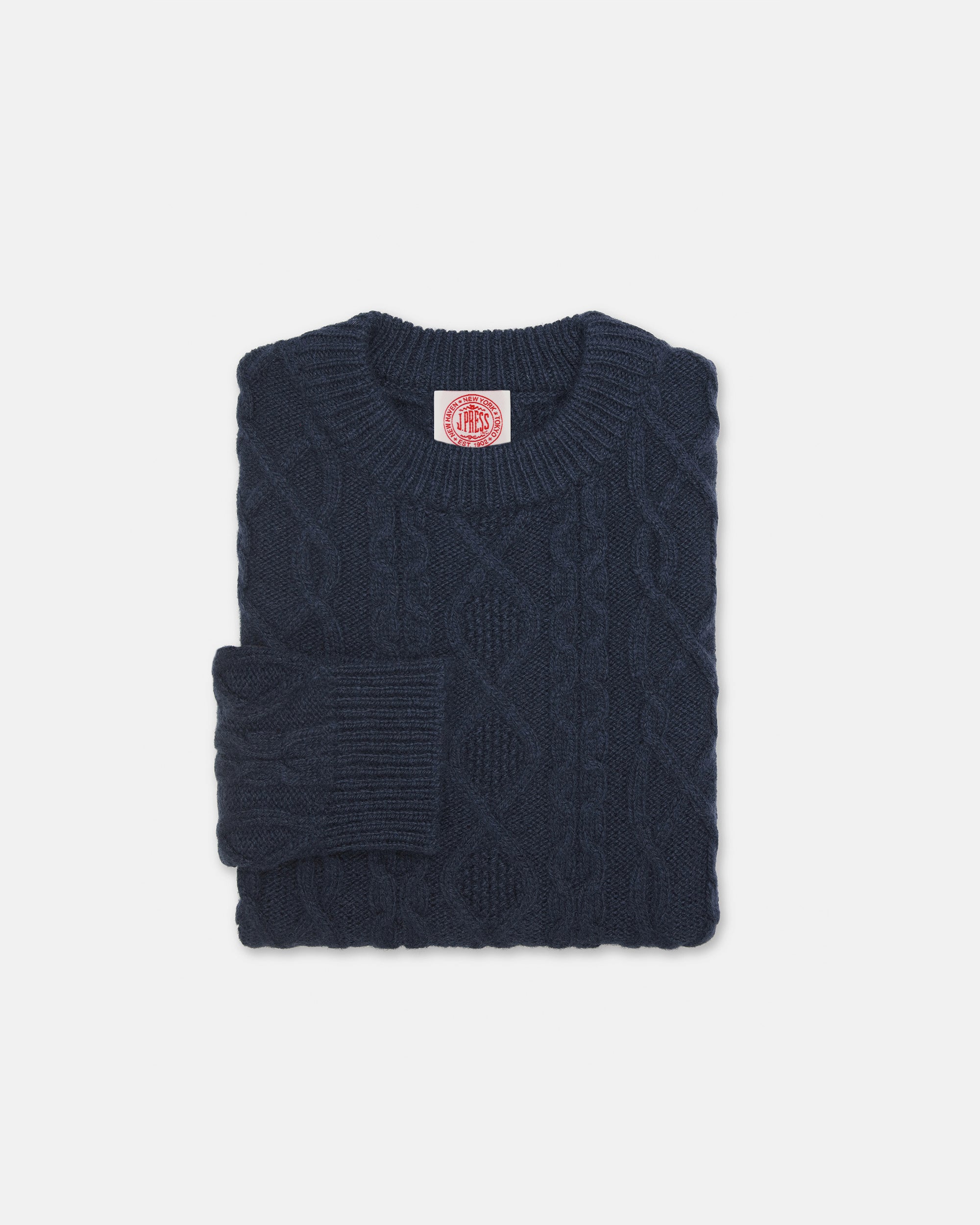 Made-in-Norway Navy Aran Knit Sweater - Classic Fit