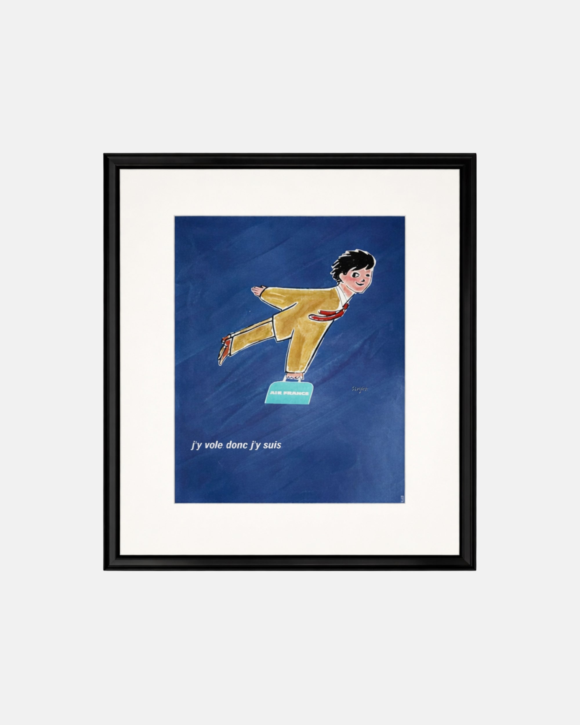 Vintage Air France "I Fly Therefore I Am" Framed Advertisement Raymond Savignac