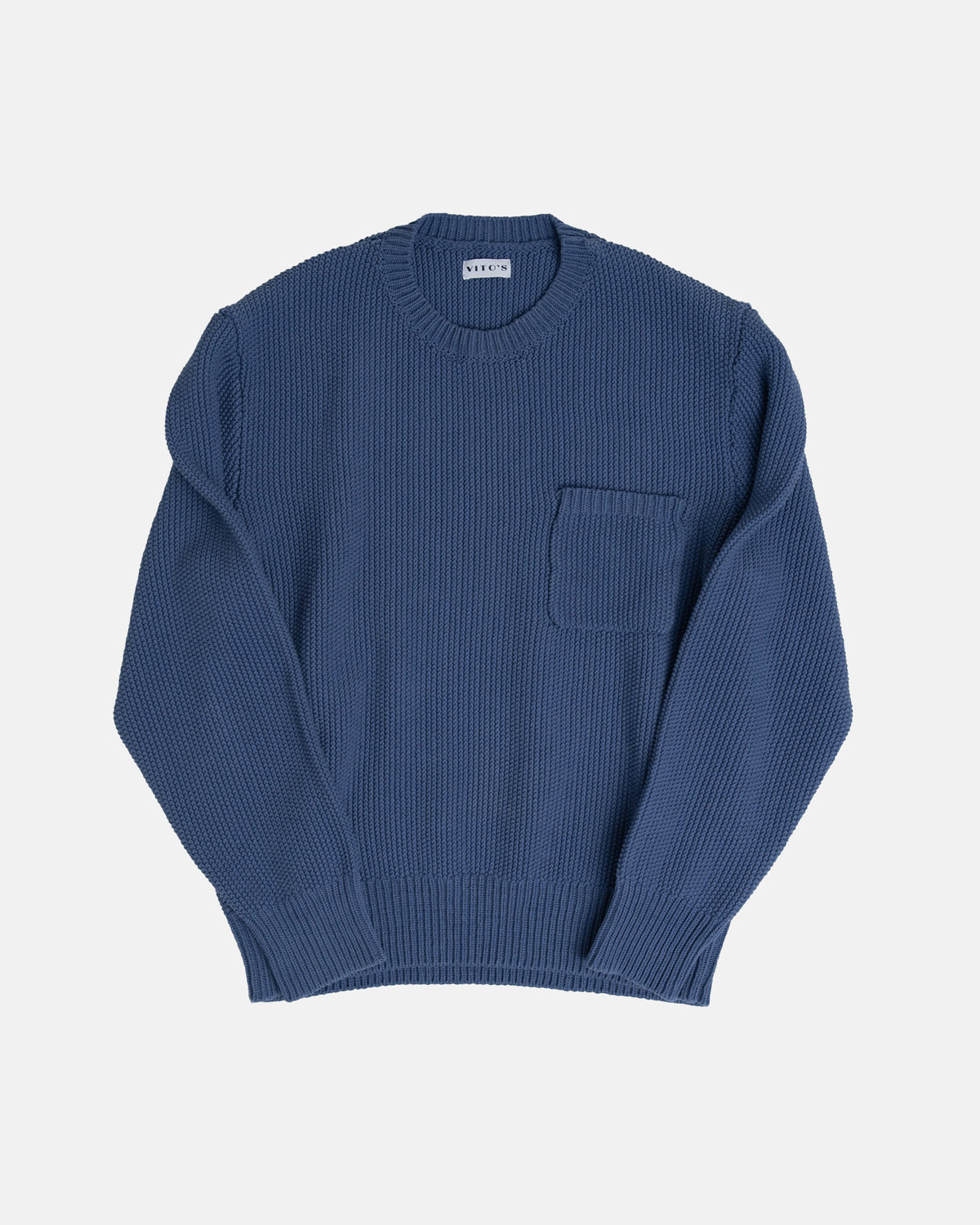 Vito's Postal Blue Crewneck Cotton Pocket Sweater