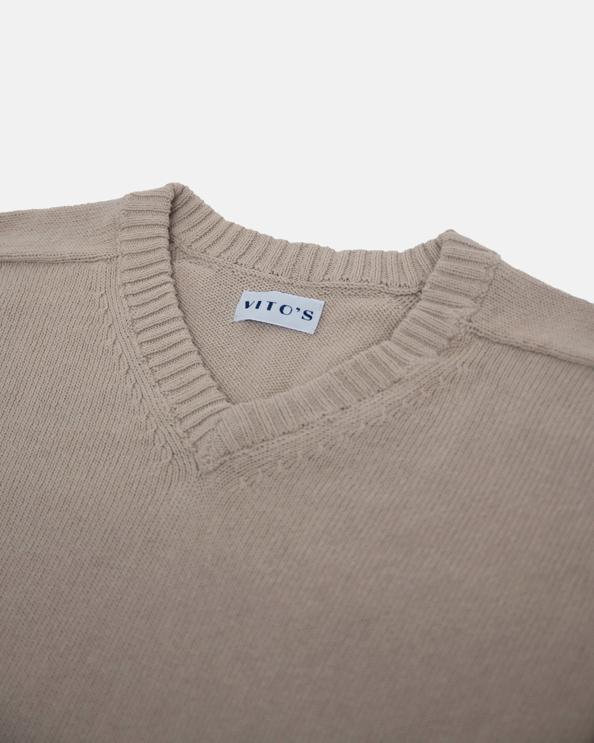 Vito's Beige V-Neck Cotton Sweater