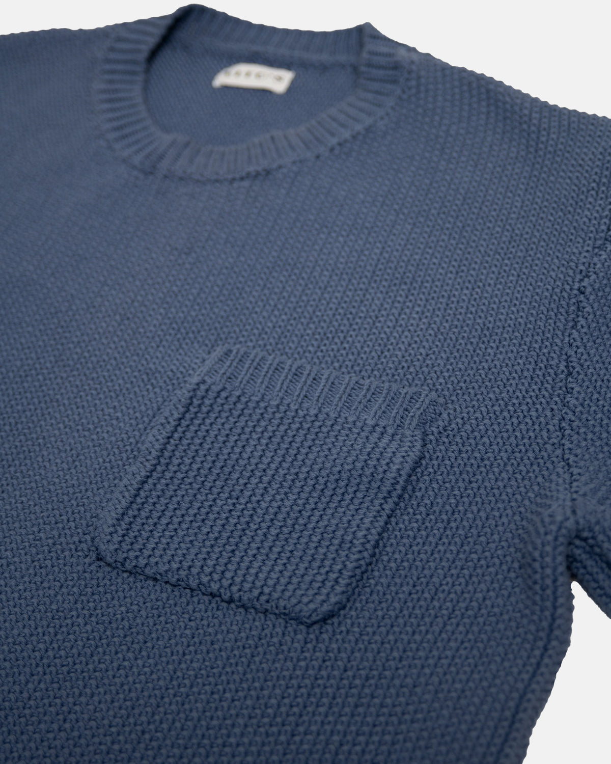Vito's Postal Blue Crewneck Cotton Pocket Sweater