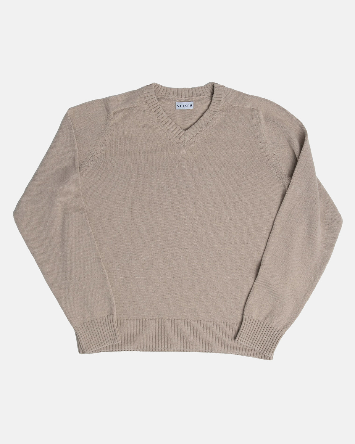 Vito's Beige V-Neck Cotton Sweater