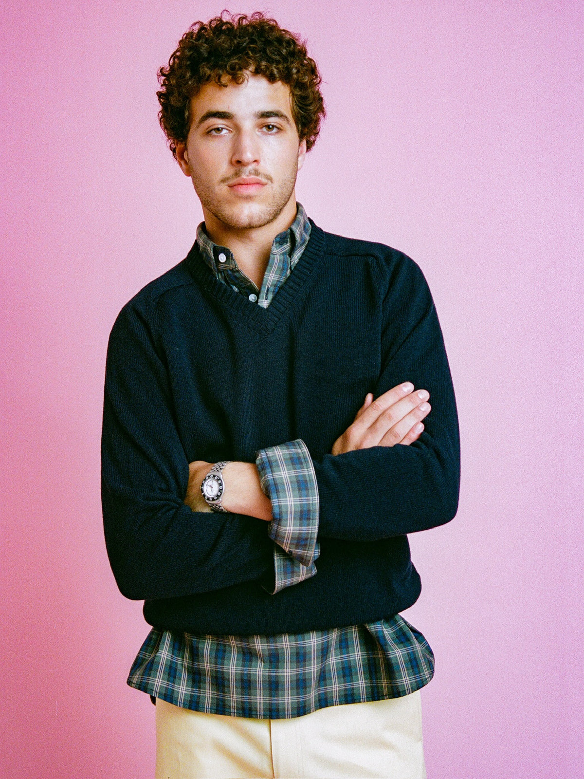 Vito's Navy V-Neck Cotton Sweater