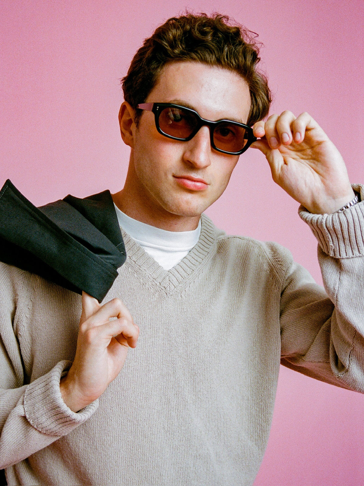 Vito's Beige V-Neck Cotton Sweater