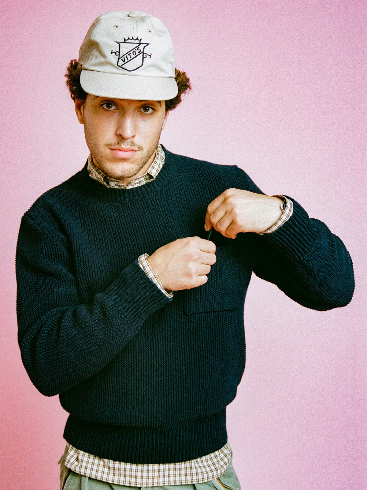 Vito's Navy Crewneck Cotton Pocket Sweater