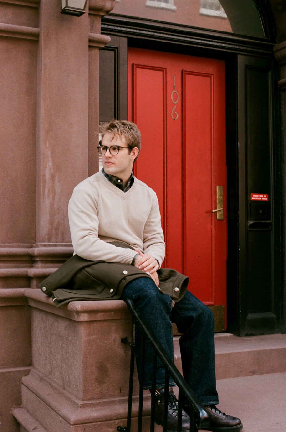Vito's Beige V-Neck Cotton Sweater
