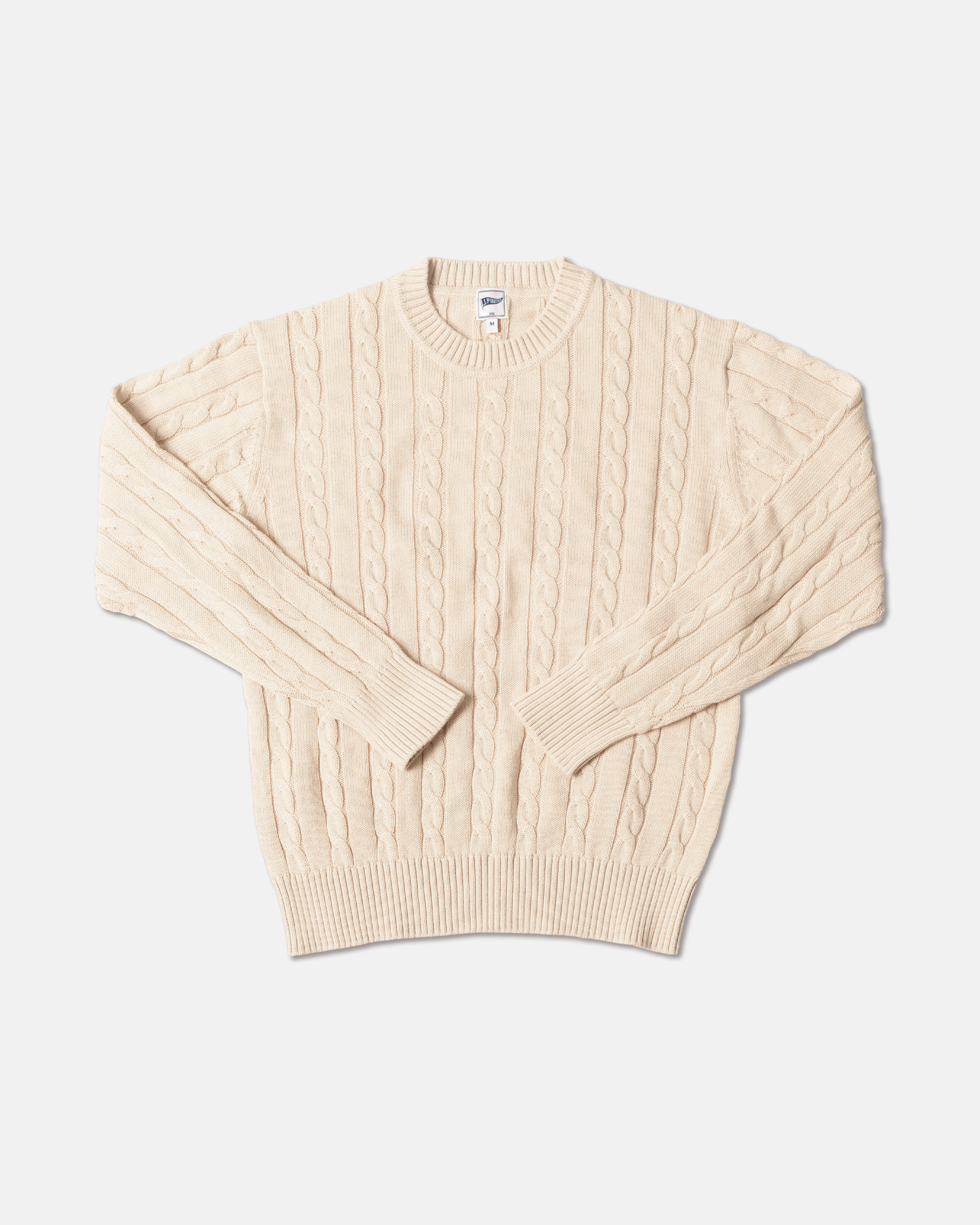 COTTON LINEN SOLID CREW NECK SWEATER - NATURAL