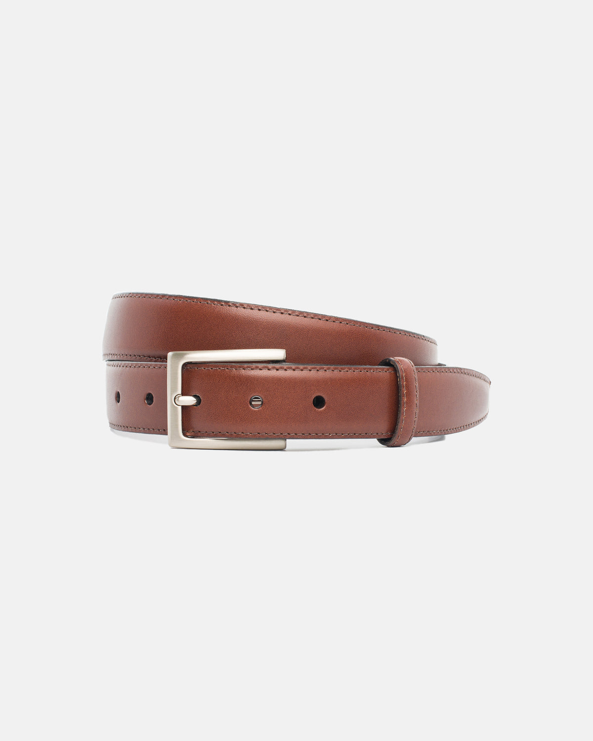 Made-in-USA Cognac Italian Leather Belt 32 / Polished Brass
