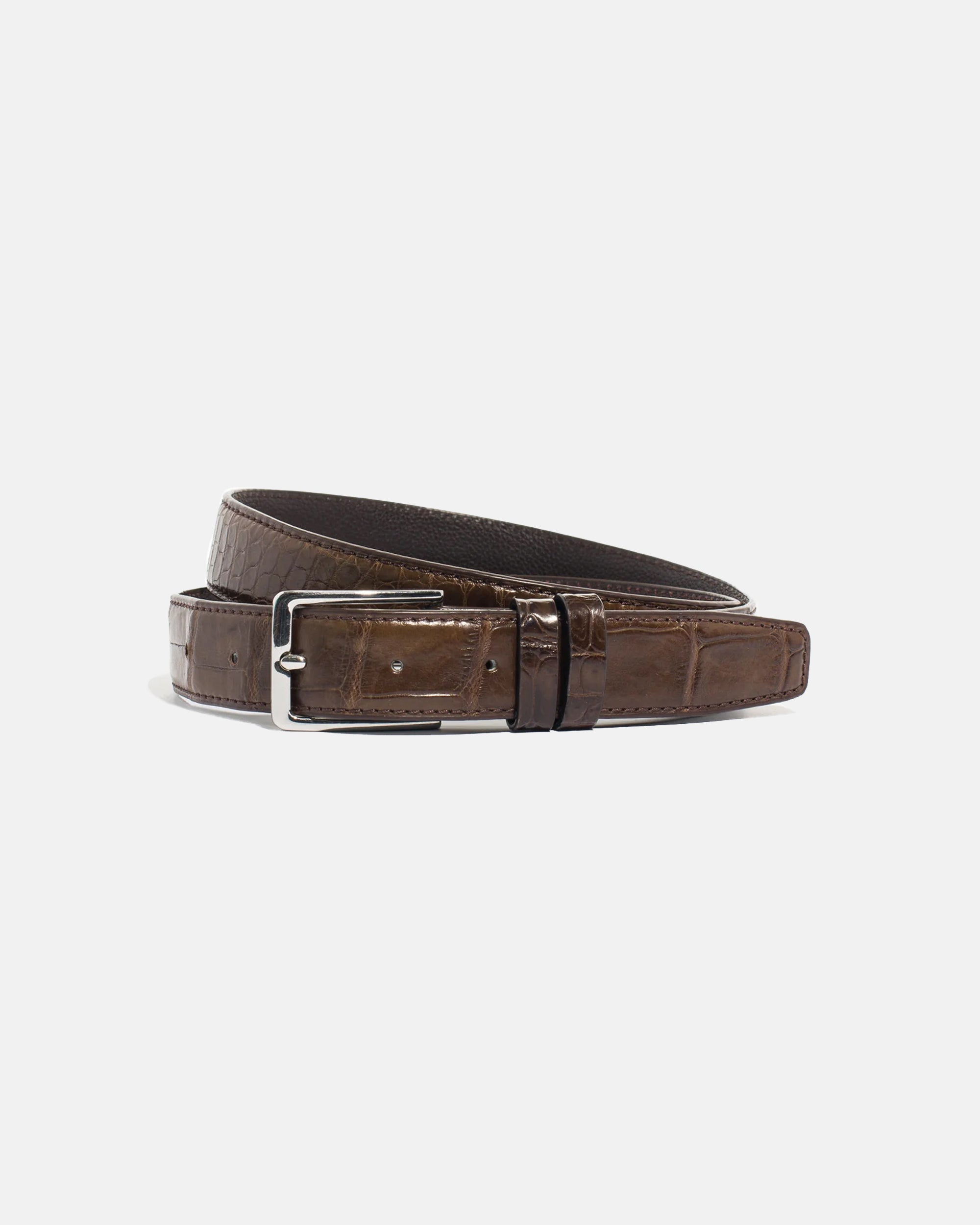 Brown Crocodile Belt with Silver Buckle | Men's Dress Belts - J. Press