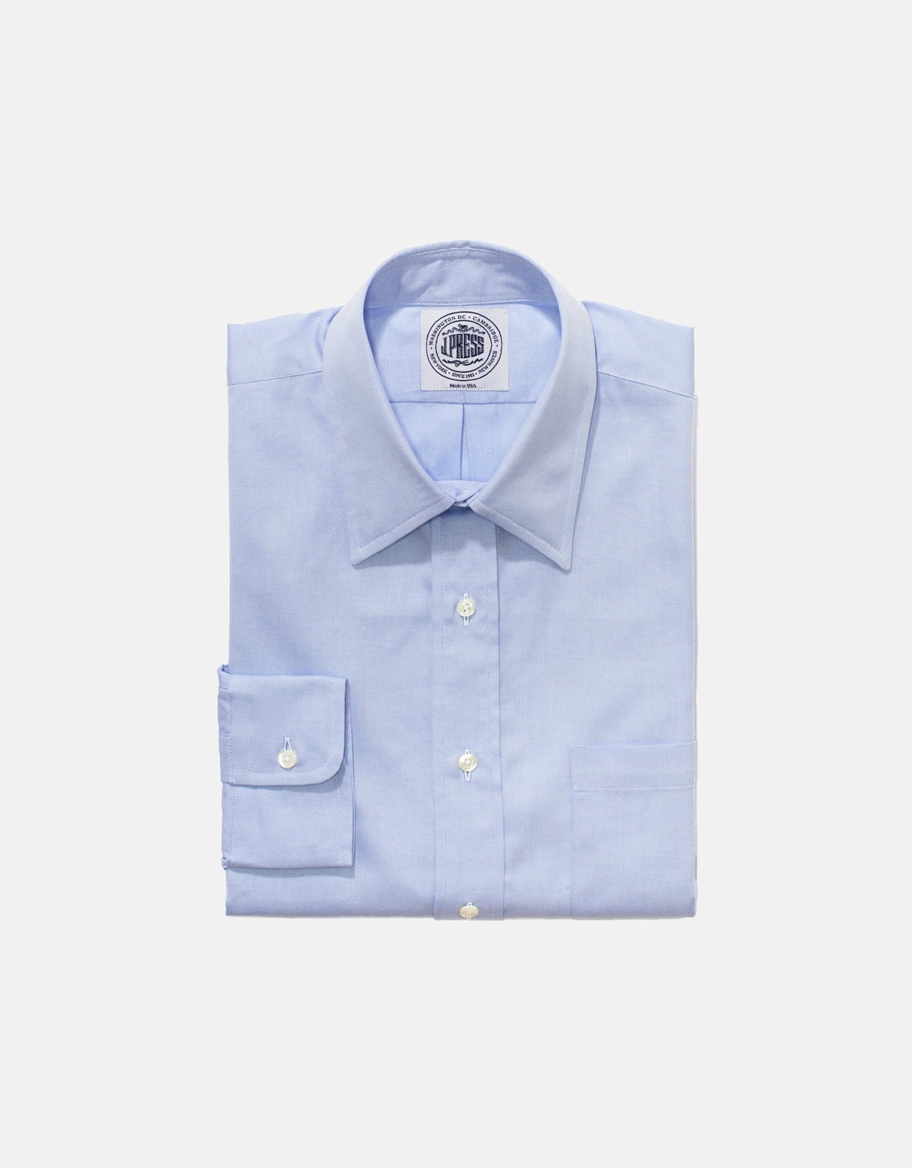 Made-in-USA Blue Pinpoint Oxford Point Collar Dress Shirt