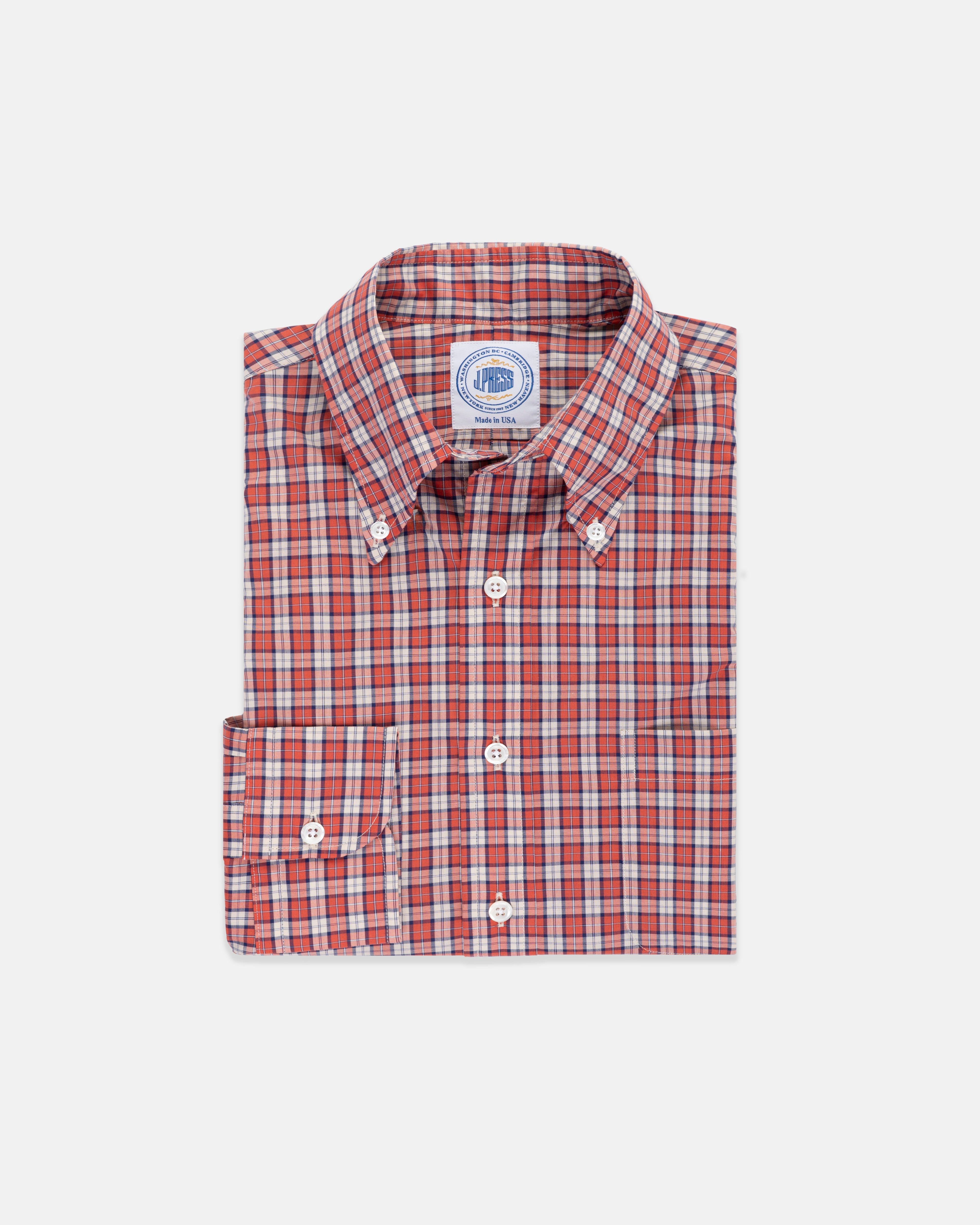 Made-in-USA Red Mini Tartan Button Down Sport Shirt - Classic Fit