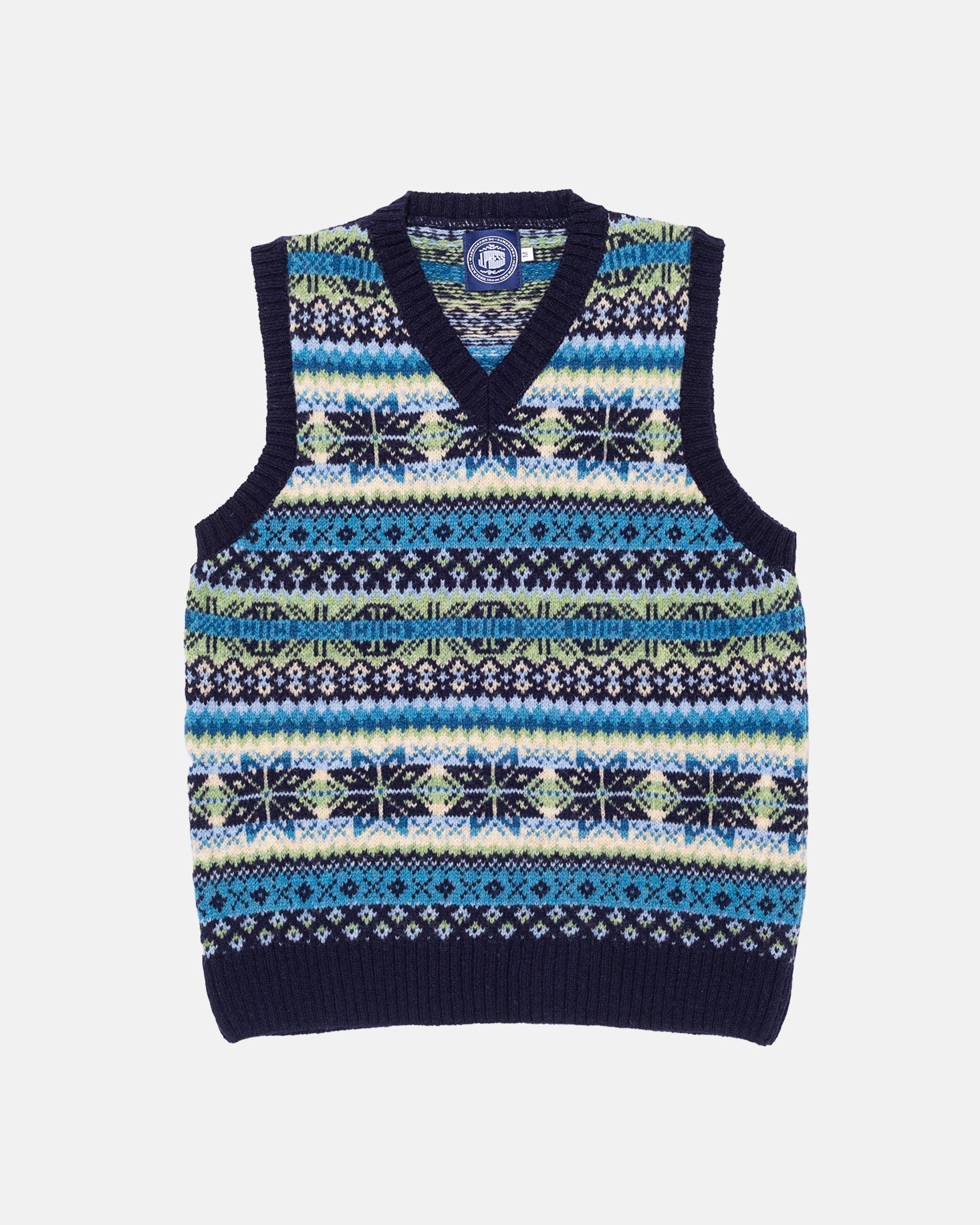 Made-in-Scotland Blue Fair Isle Sweater Vest