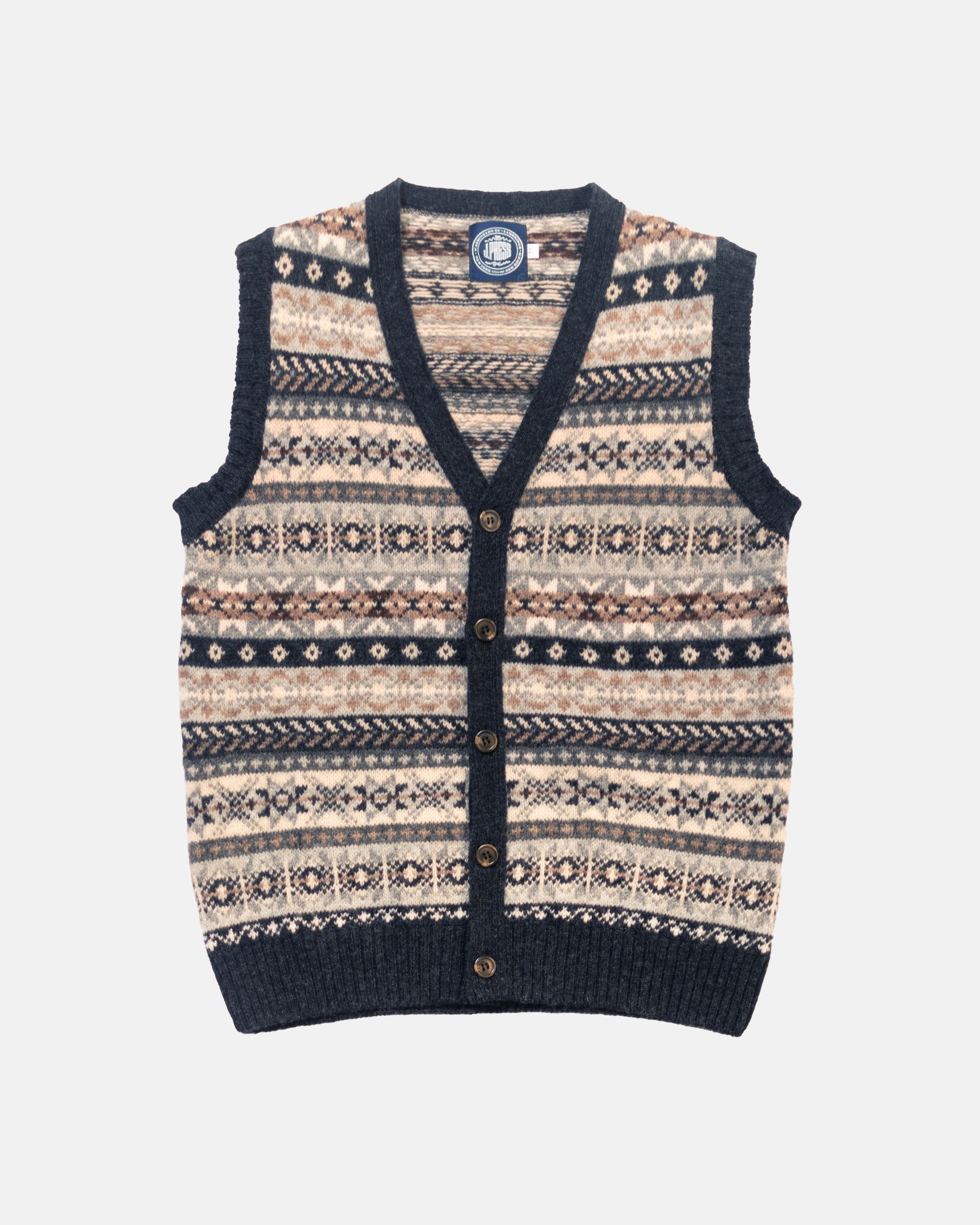 Men's Shetland Fair Isle Cardigan Vest - Charcoal | Men's Sweaters