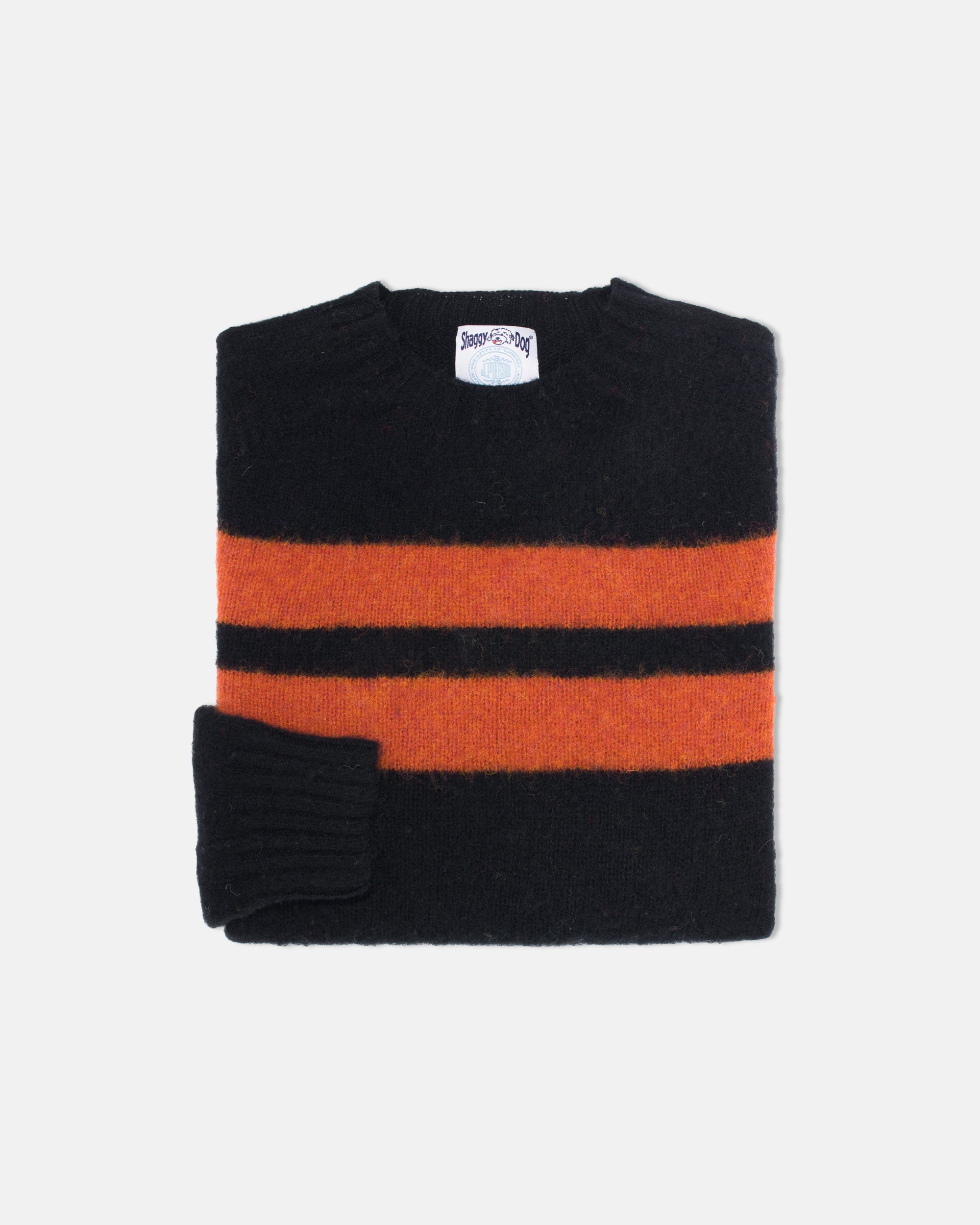 Made-In-Scotland Black University Stripe Shaggy Dog Sweater  - Trim Fit