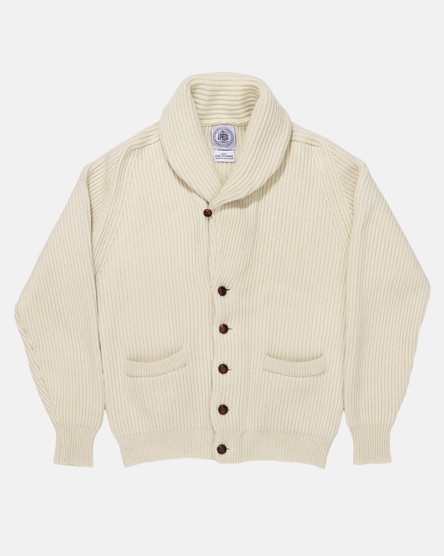 Made-in-Scotland Ivory Cashmere Shawl Collar Cardigan | Men's