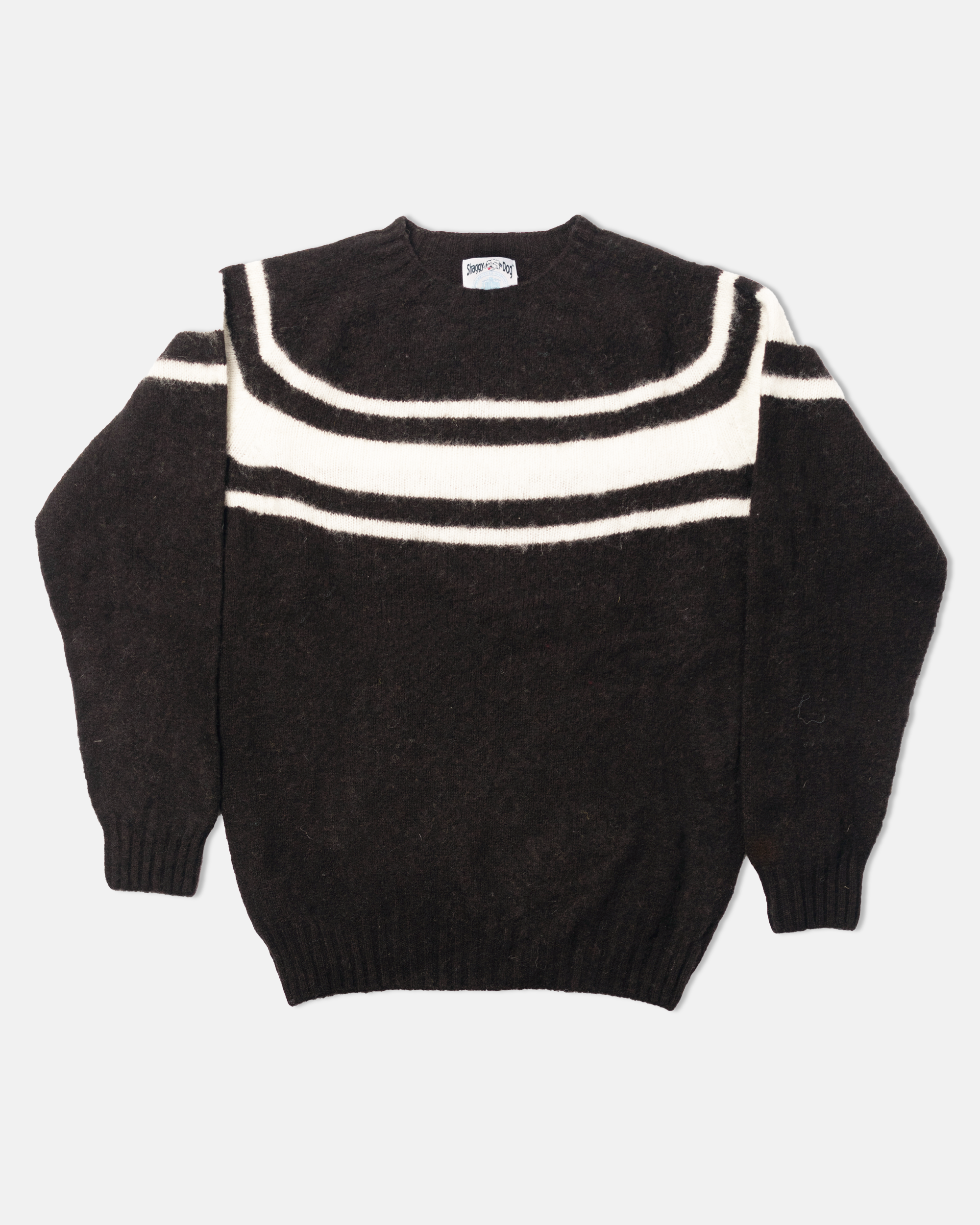 Made-in-Scotland Brown Chest Stripe Shaggy Dog Sweater - Trim Fit