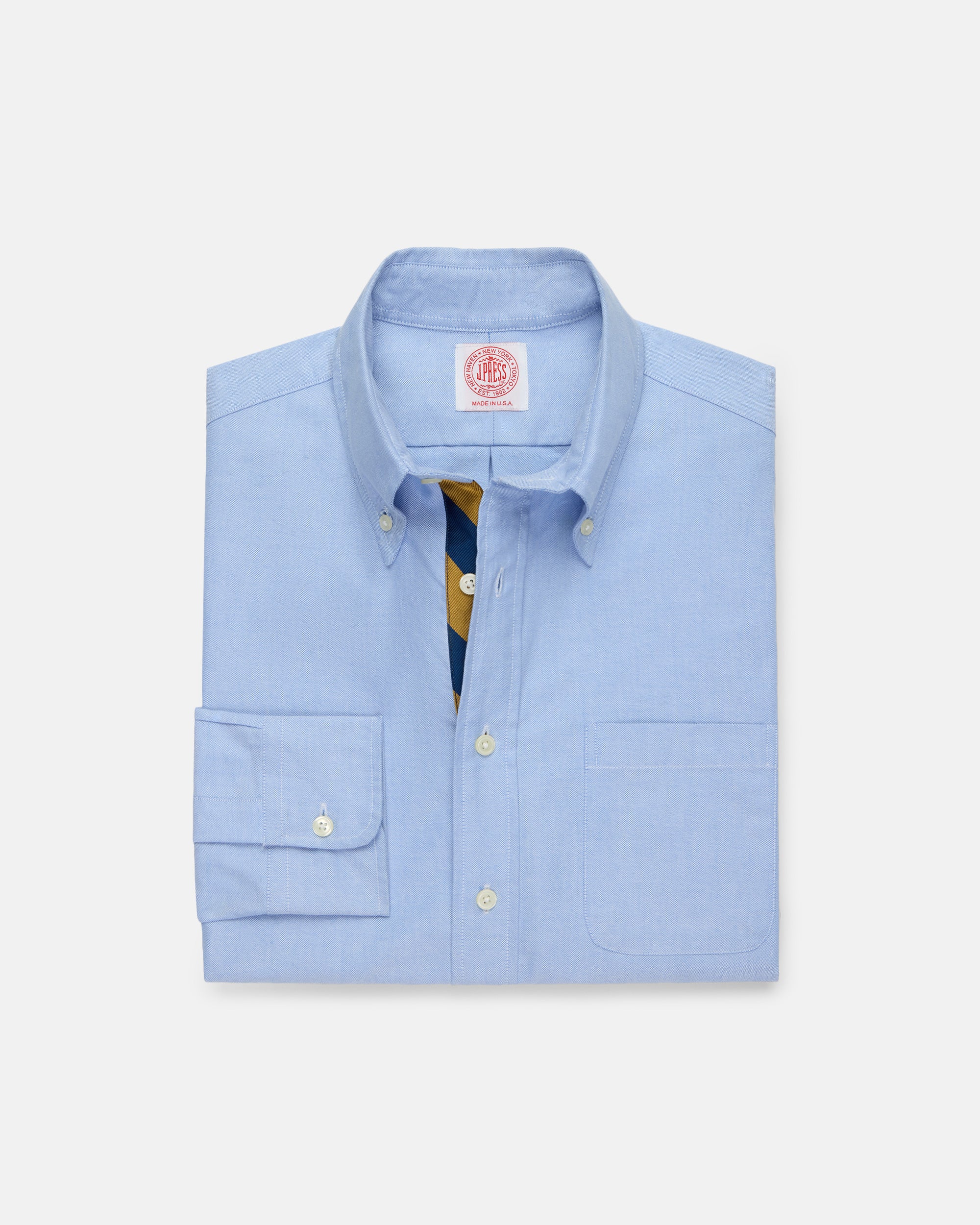 Made-in-USA Blue with Guard Stripe Placket Oxford Cloth Sport Shirt - Regular Fit