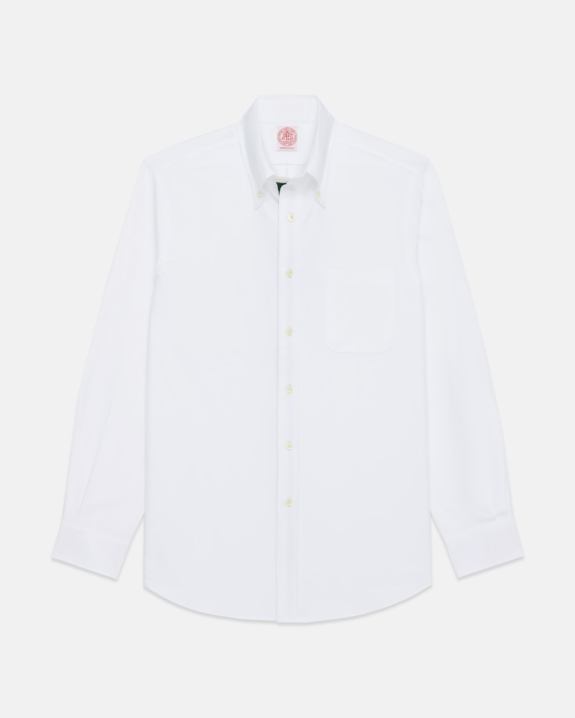 Made-in-USA White with Regimental Stripe Placket Oxford Cloth Sport Sh