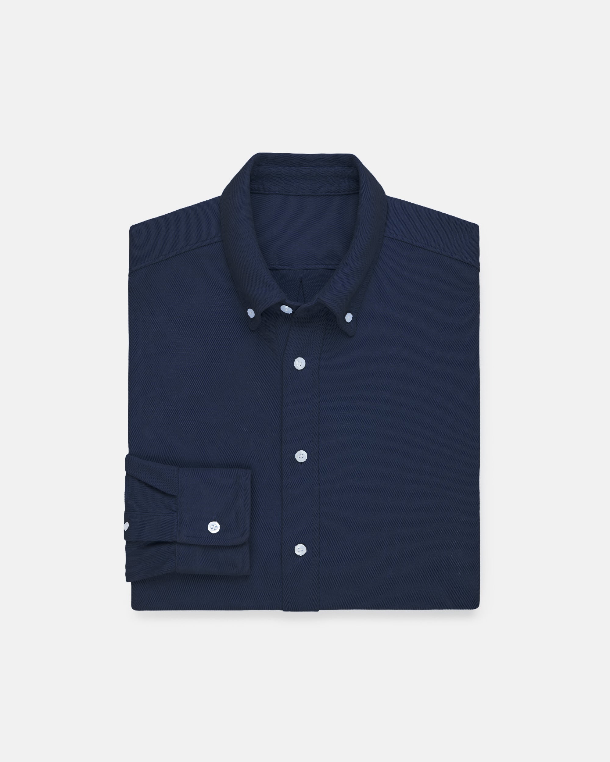 Navy Pique Button Down Shirt