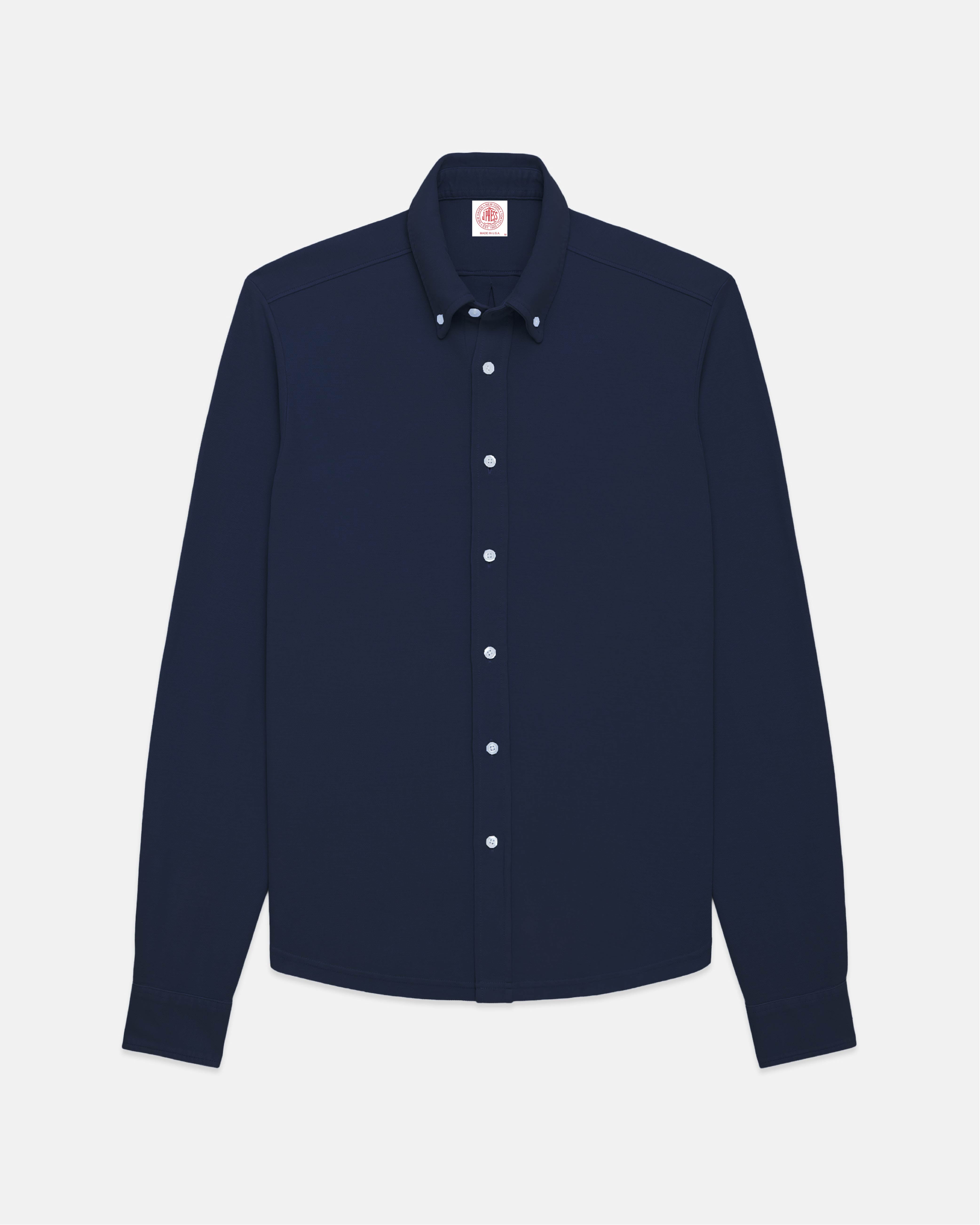 Navy Pique Button Down Shirt